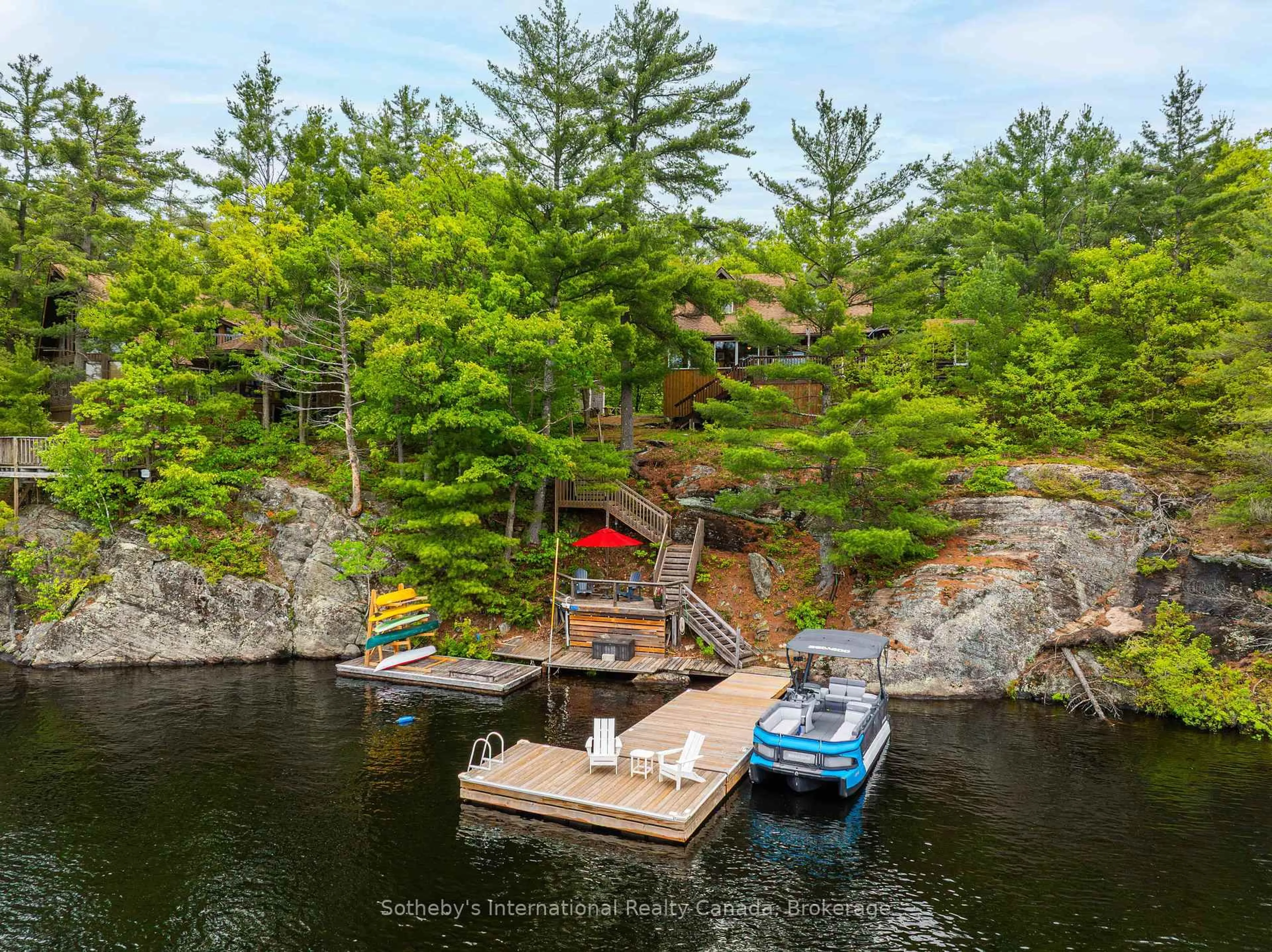 A pic from outside/outdoor area/front of a property/back of a property/a pic from drone, water/lake/river/ocean view for 5760 Kahshe Lake N/A, Gravenhurst Ontario P0E 1G0