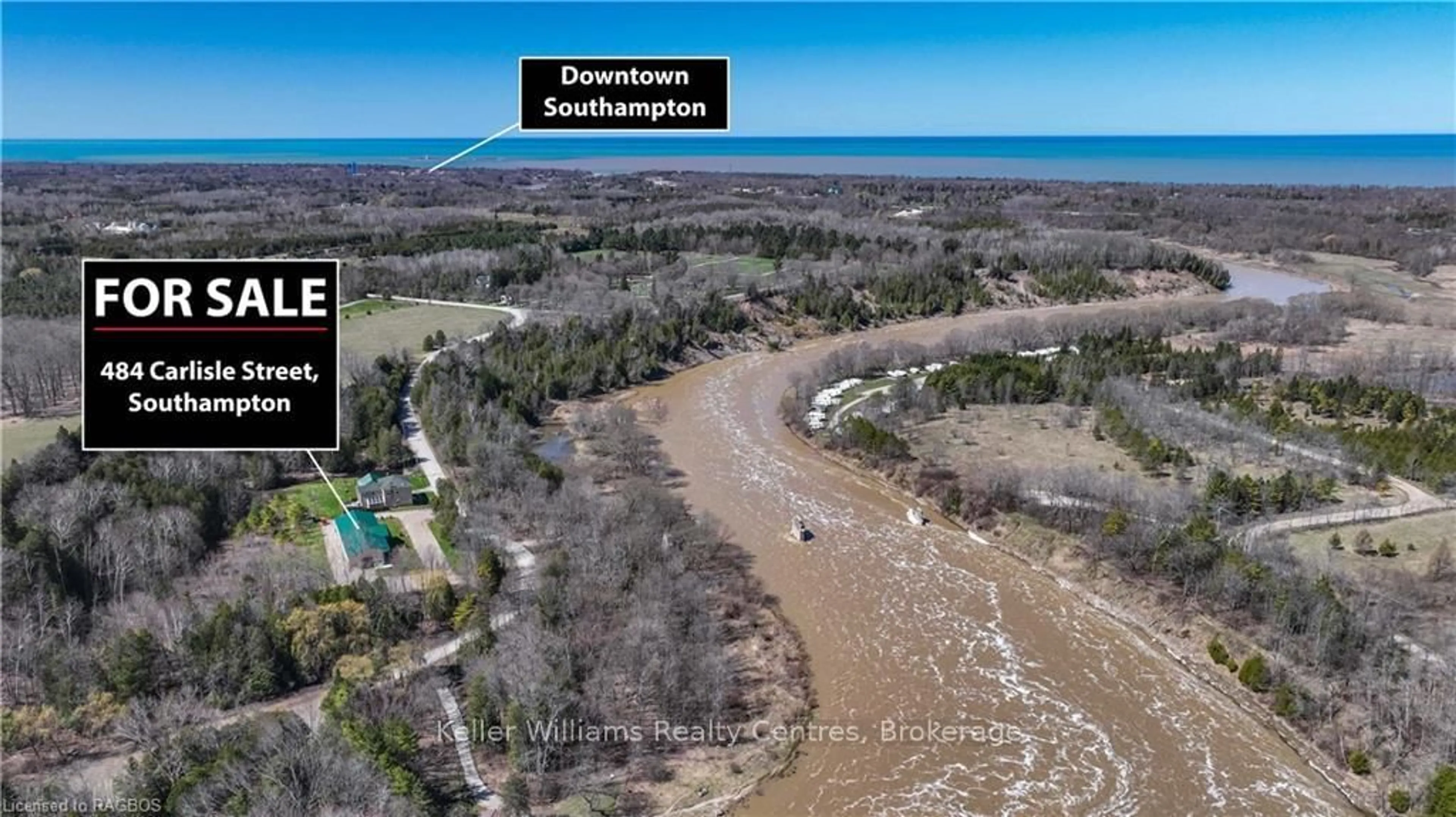 A pic from outside/outdoor area/front of a property/back of a property/a pic from drone, water/lake/river/ocean view for Part of 484 Carlisle St #(West Side), Saugeen Shores Ontario N0H 2L0