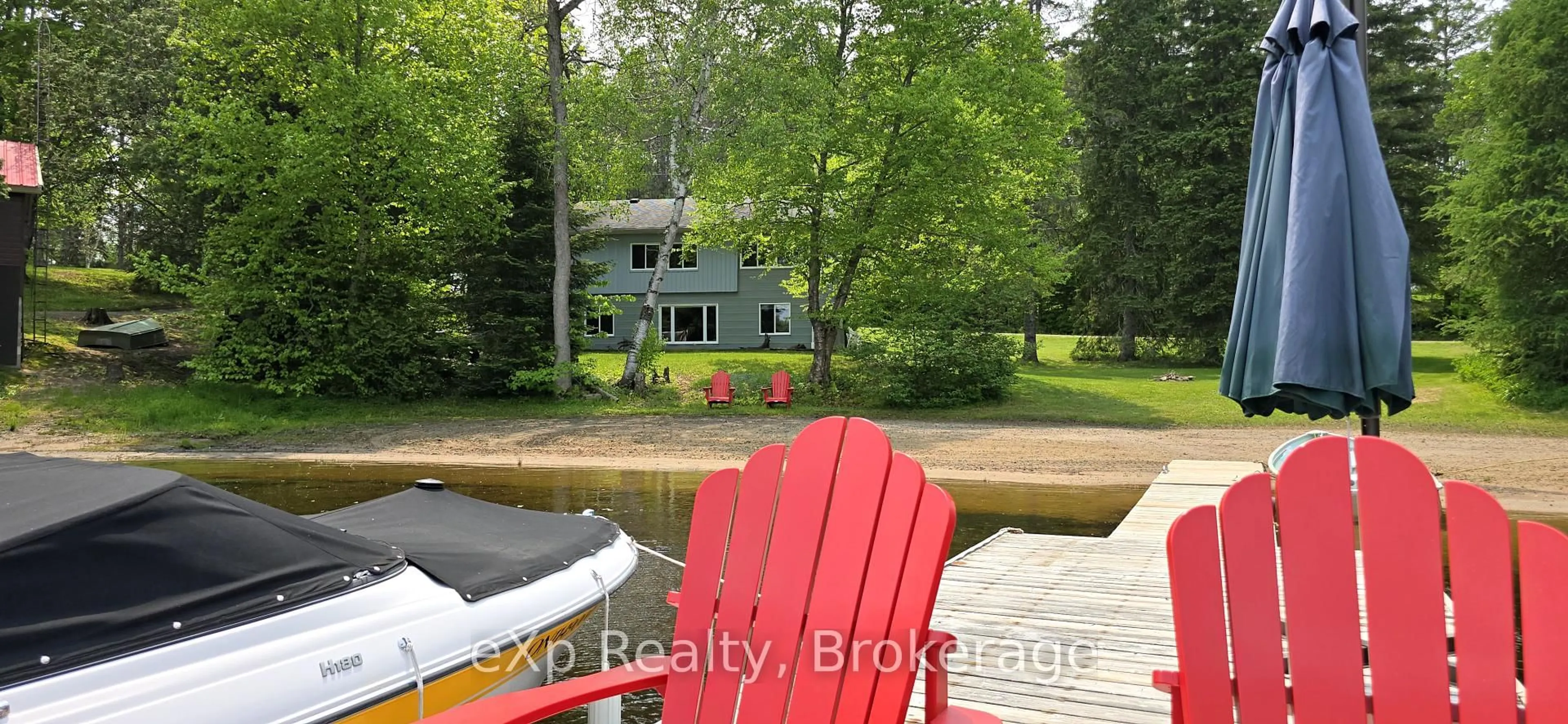 A pic from outside/outdoor area/front of a property/back of a property/a pic from drone, water/lake/river/ocean view for 91 Farleys Rd, Whitestone Ontario P0A 1G0