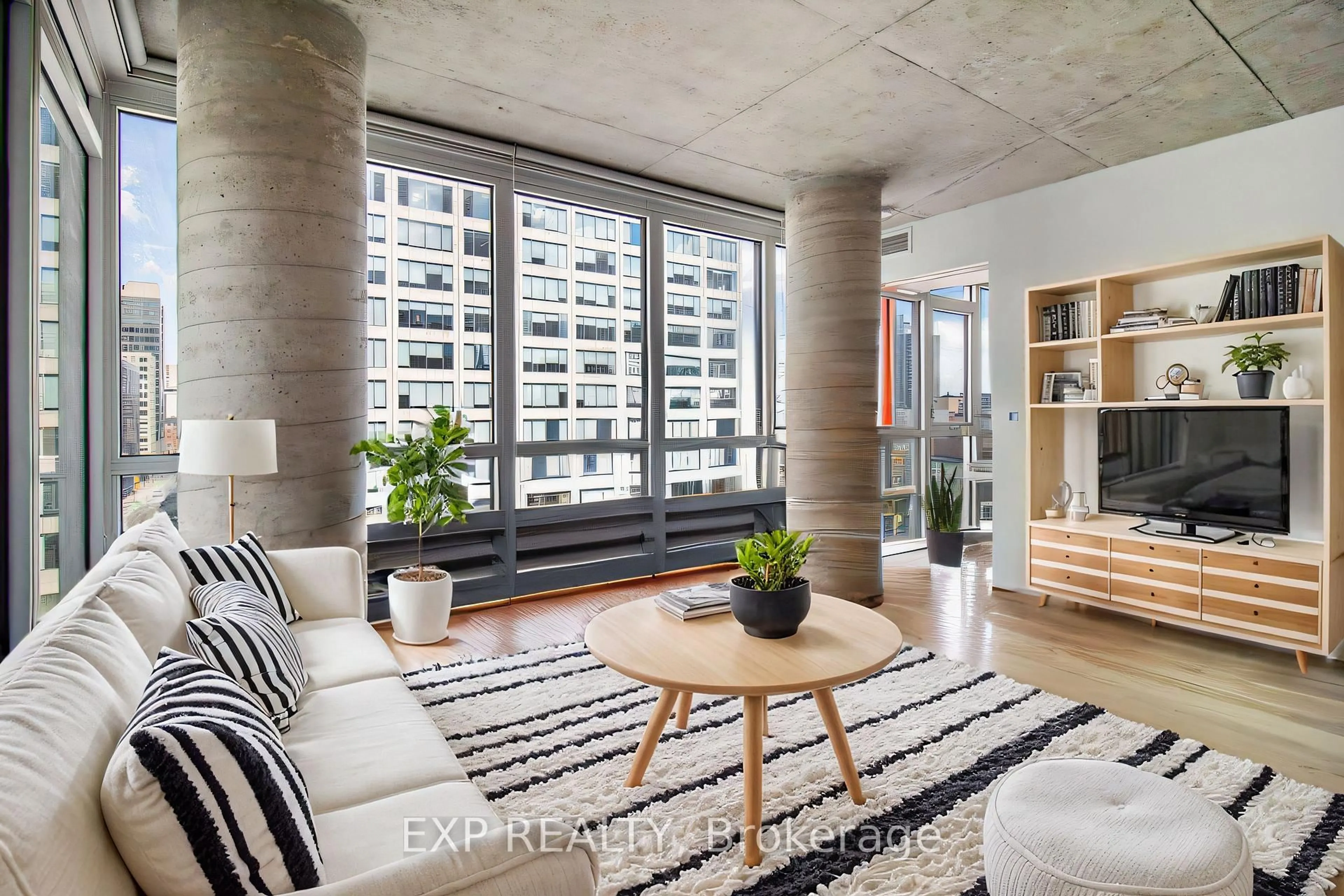 Living room with furniture, cement floor for 324 LAURIER Ave #709, Ottawa Ontario K1P 0A4