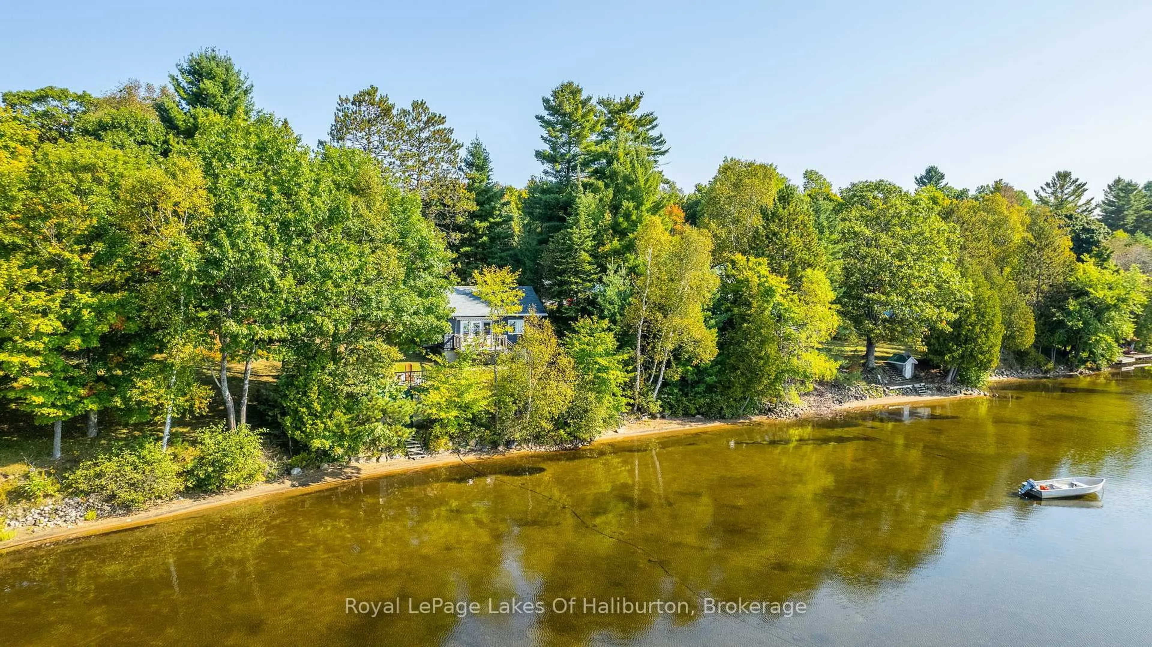 A pic from outside/outdoor area/front of a property/back of a property/a pic from drone, water/lake/river/ocean view for 1070 Frank's Lane, Algonquin Highlands Ontario K0M 1S0