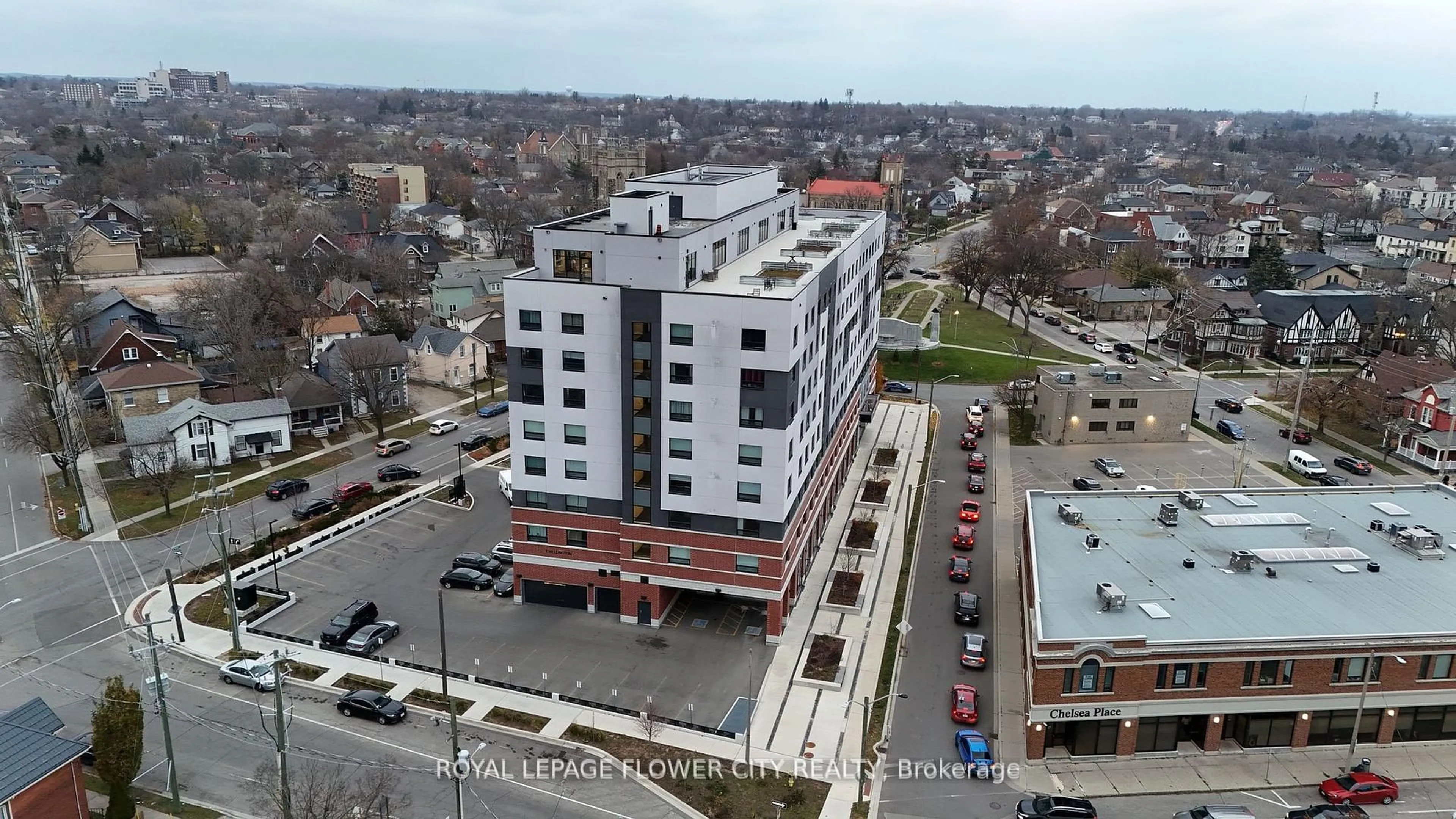 A pic from outside/outdoor area/front of a property/back of a property/a pic from drone, city buildings view from balcony for 1 Wellington St #719, Brant Ontario N3T 2L3