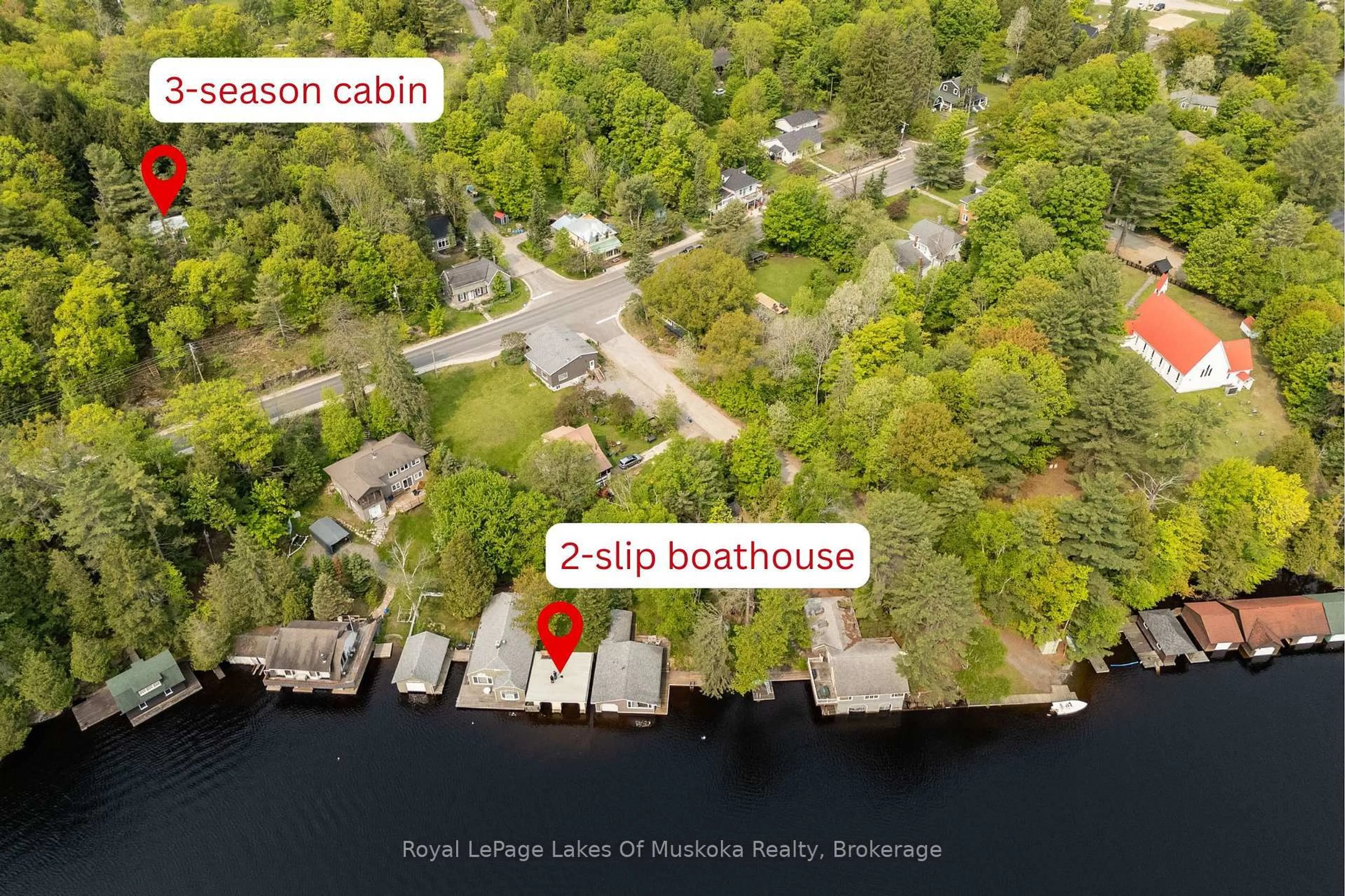 A pic from outside/outdoor area/front of a property/back of a property/a pic from drone, water/lake/river/ocean view for 675 Muskoka 10 Rd, Huntsville Ontario P0B 1L0