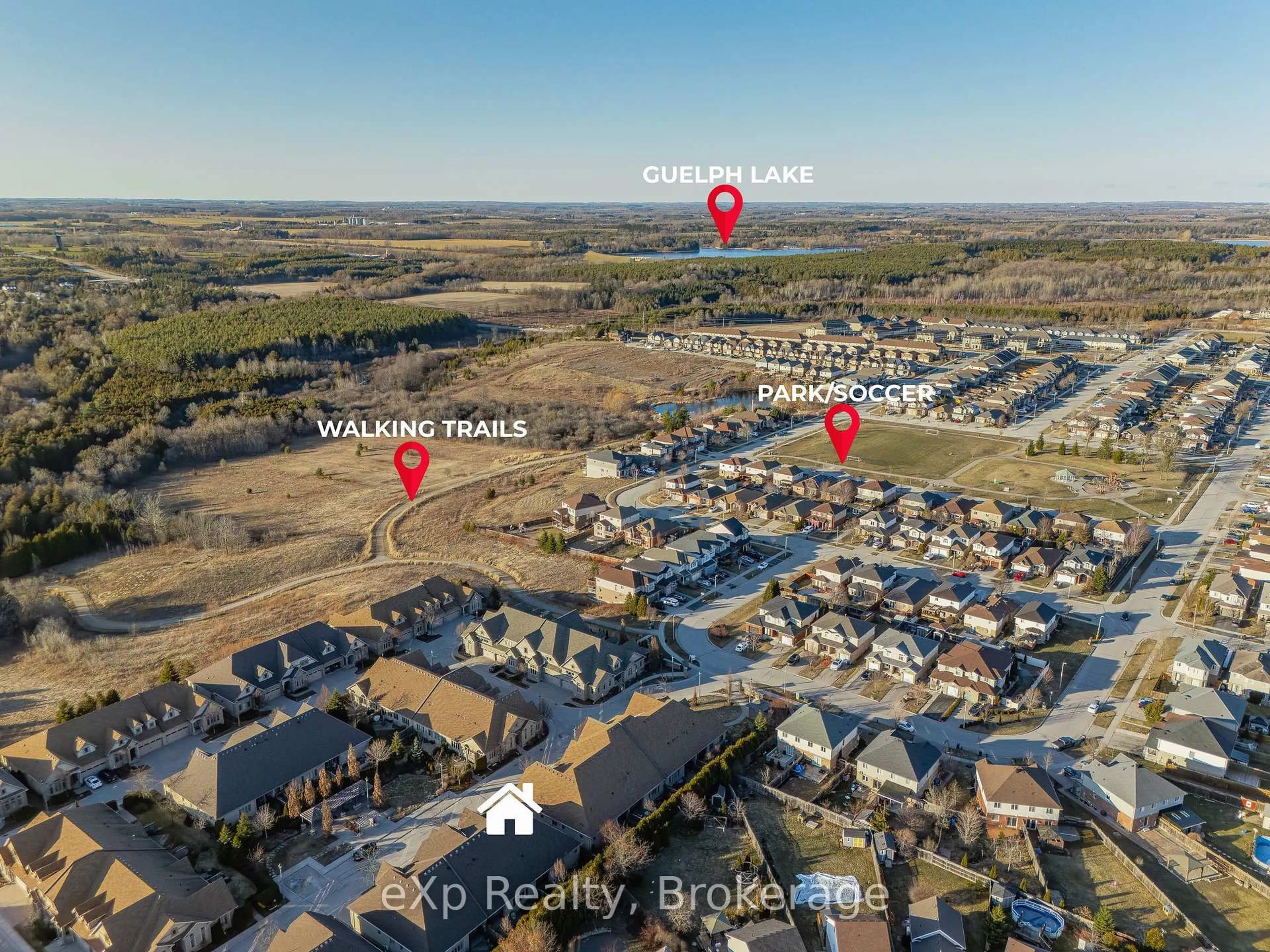 A pic from outside/outdoor area/front of a property/back of a property/a pic from drone, water/lake/river/ocean view for 19 Simmonds Dr #5, Guelph Ontario N1E 0H4