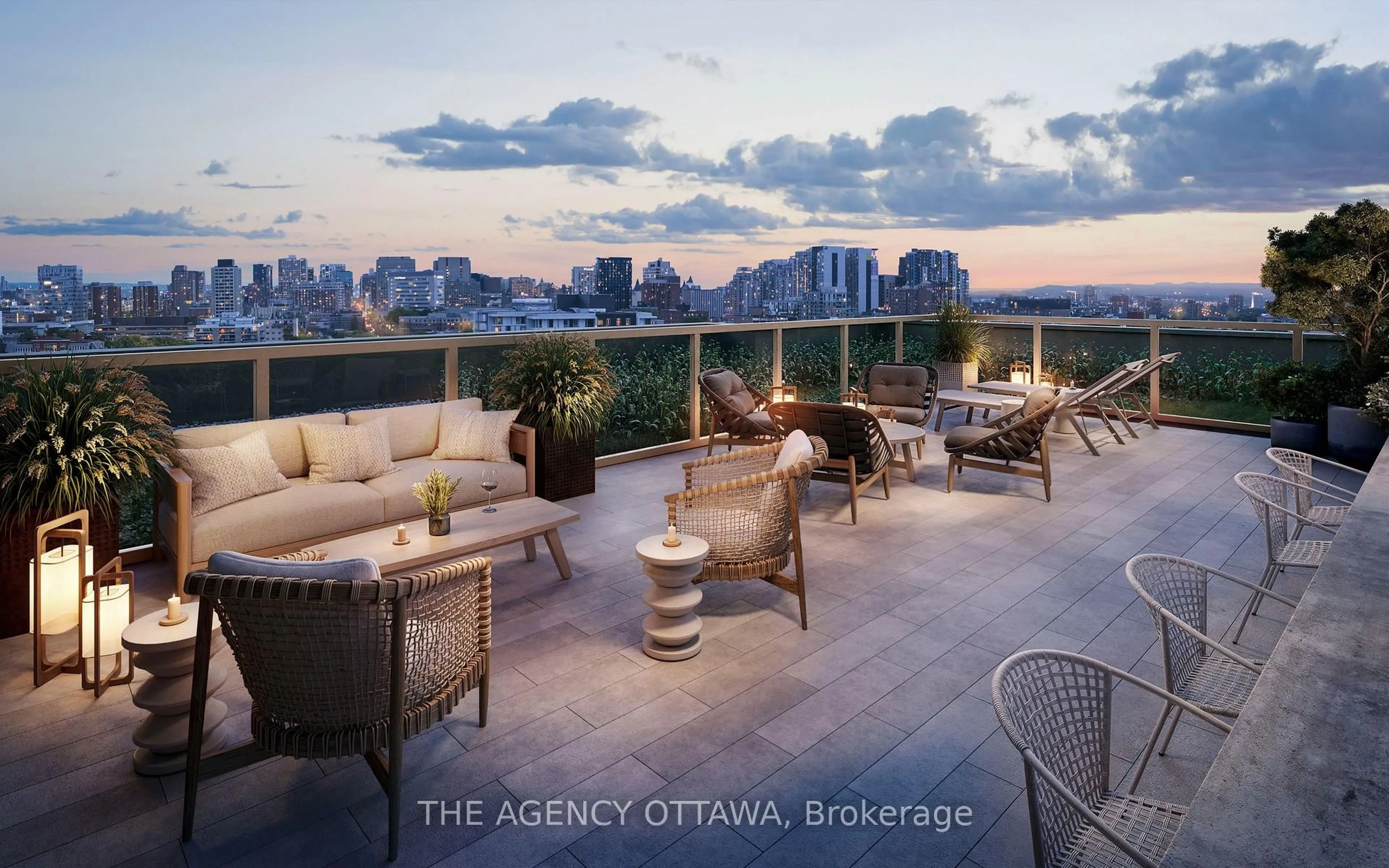 Patio, city buildings view from balcony for 8 Blackburn Ave #502, Ottawa Ontario K1N 7Z2