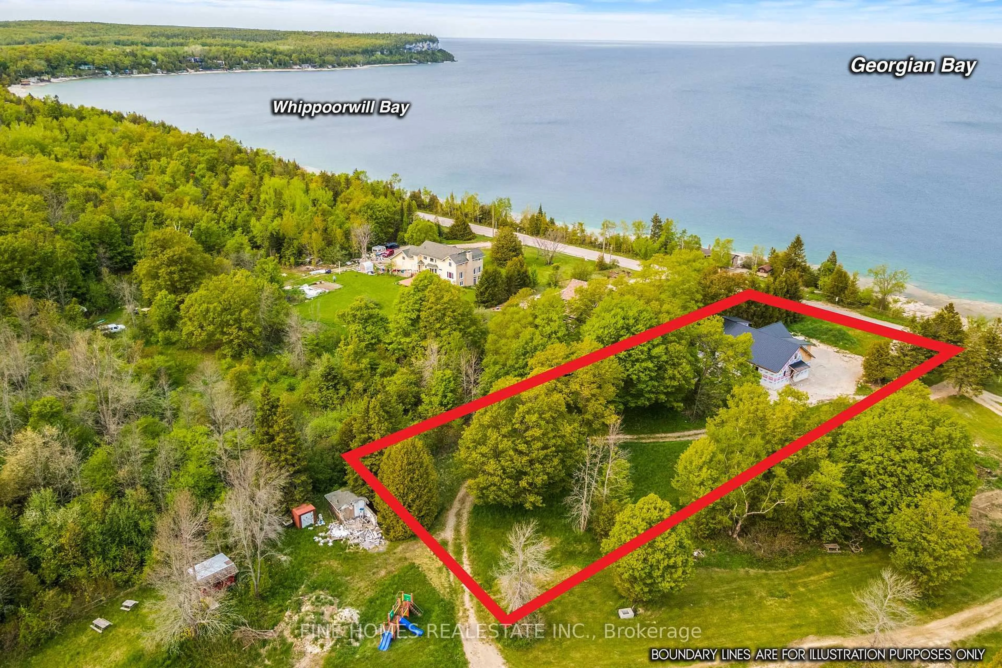 A pic from outside/outdoor area/front of a property/back of a property/a pic from drone, water/lake/river/ocean view for 243 Isthmus Bay Rd, Northern Bruce Peninsula Ontario N0H 1W0