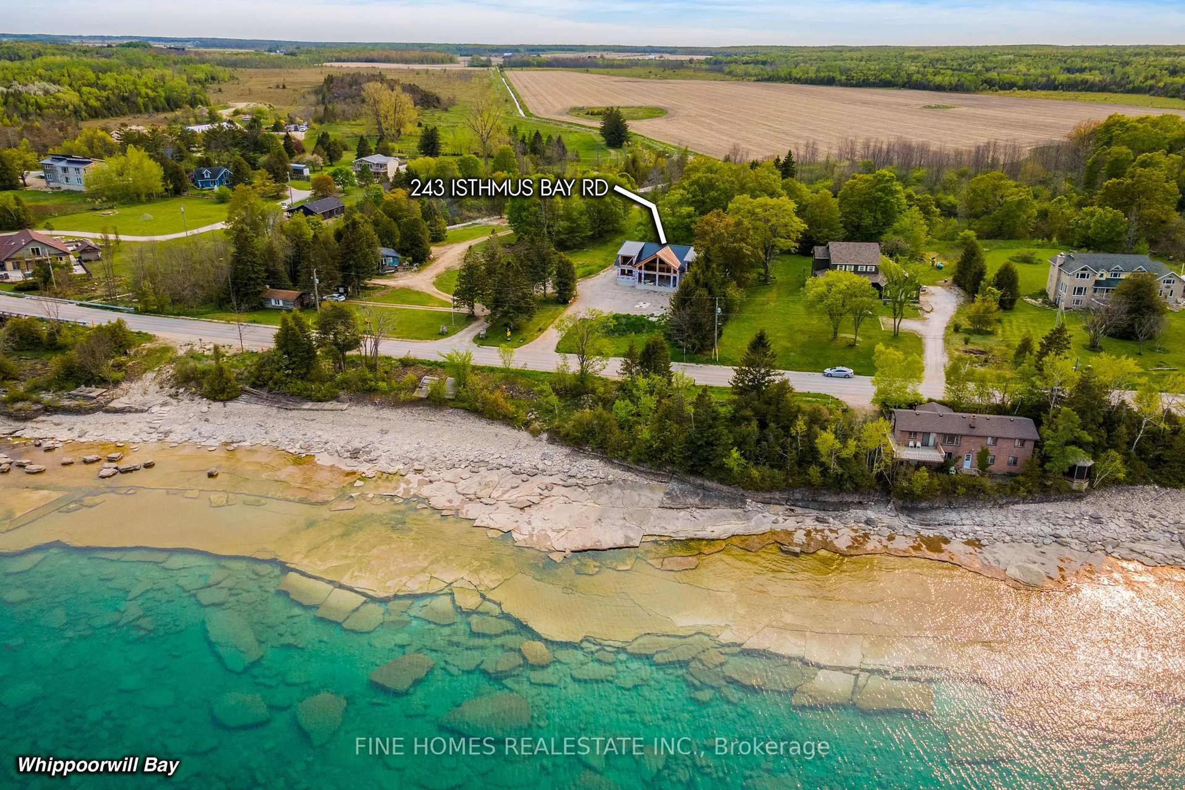 A pic from outside/outdoor area/front of a property/back of a property/a pic from drone, water/lake/river/ocean view for 243 Isthmus Bay Rd, Northern Bruce Peninsula Ontario N0H 1W0