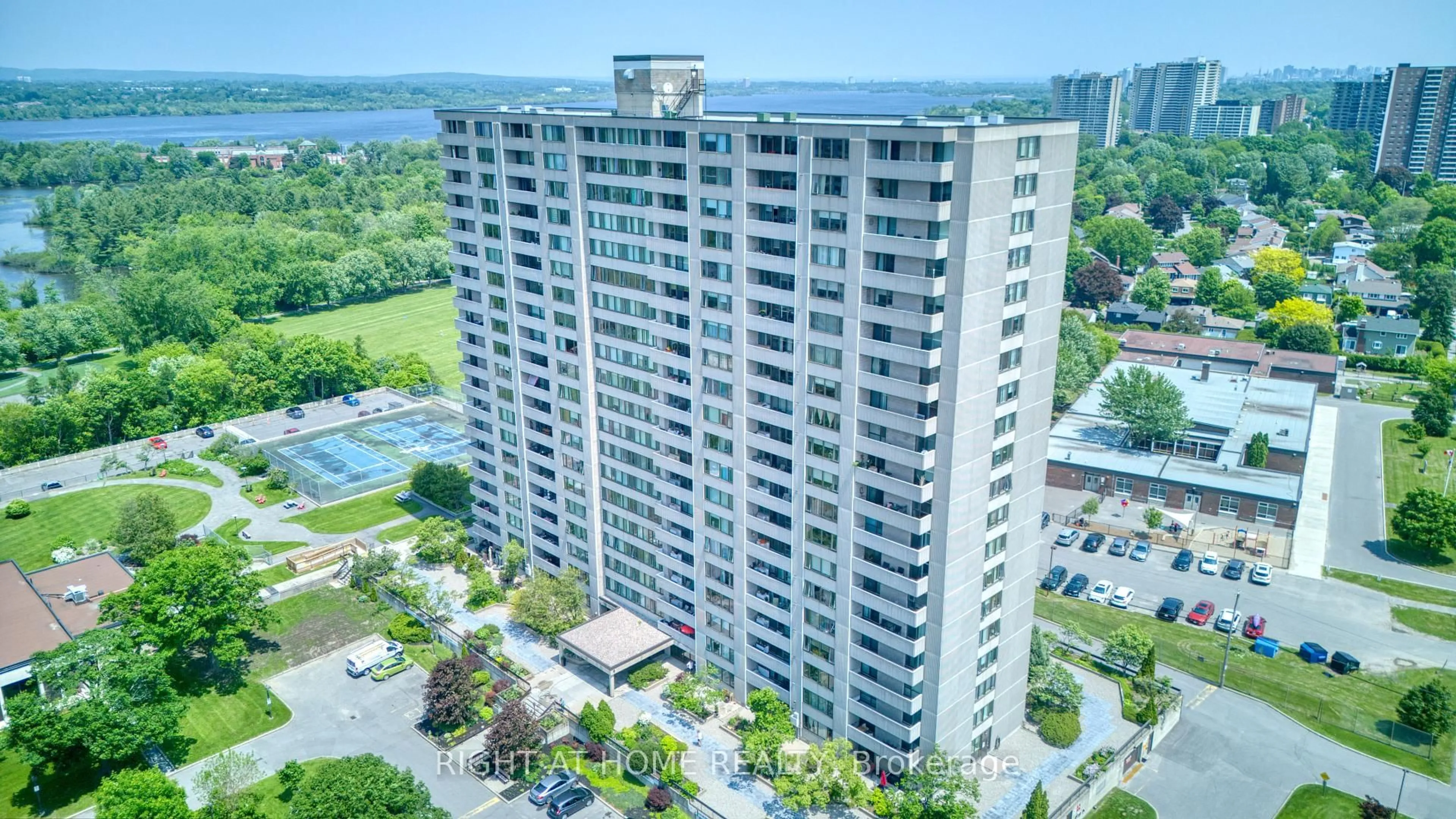 A pic from outside/outdoor area/front of a property/back of a property/a pic from drone, city buildings view from balcony for 2625 Regina St #1401, Ottawa Ontario K2B 5W8