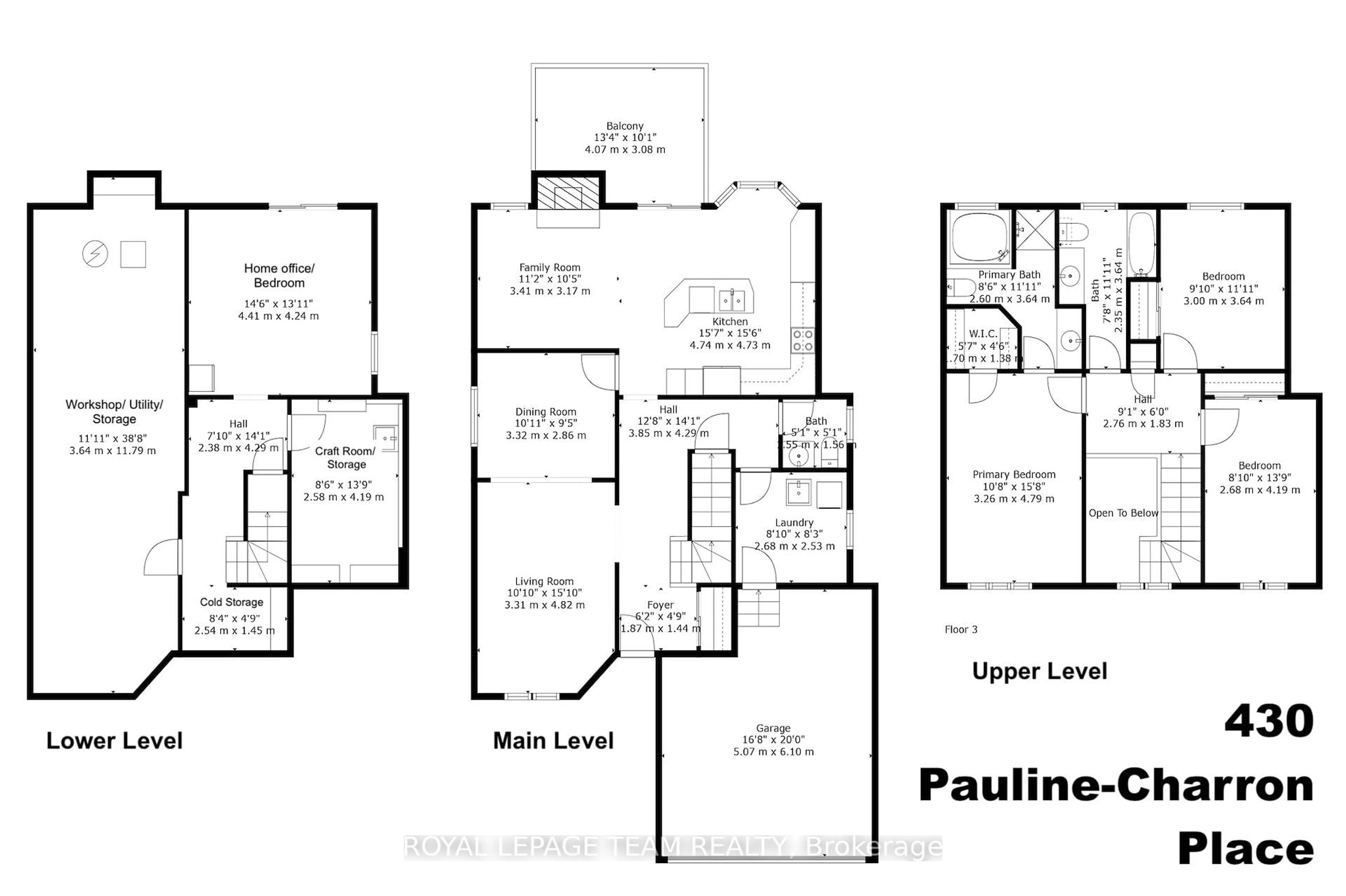 Floor plan for 430 Pauline Charron Pl, Ottawa Ontario K1L 8L4