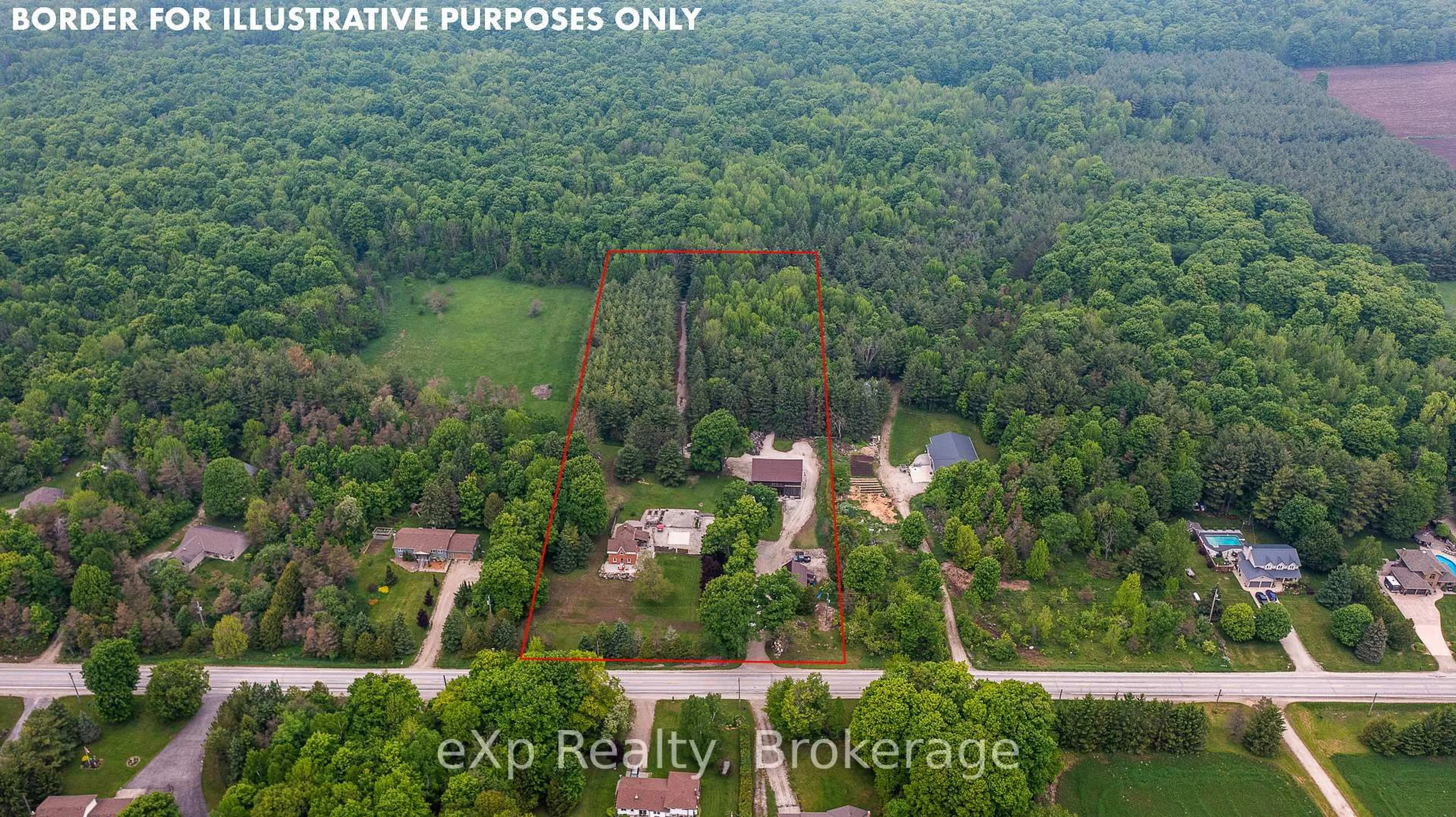 A pic from outside/outdoor area/front of a property/back of a property/a pic from drone, forest/trees view for 103379 Grey Rd 18, Meaford Ontario N4K 5N8