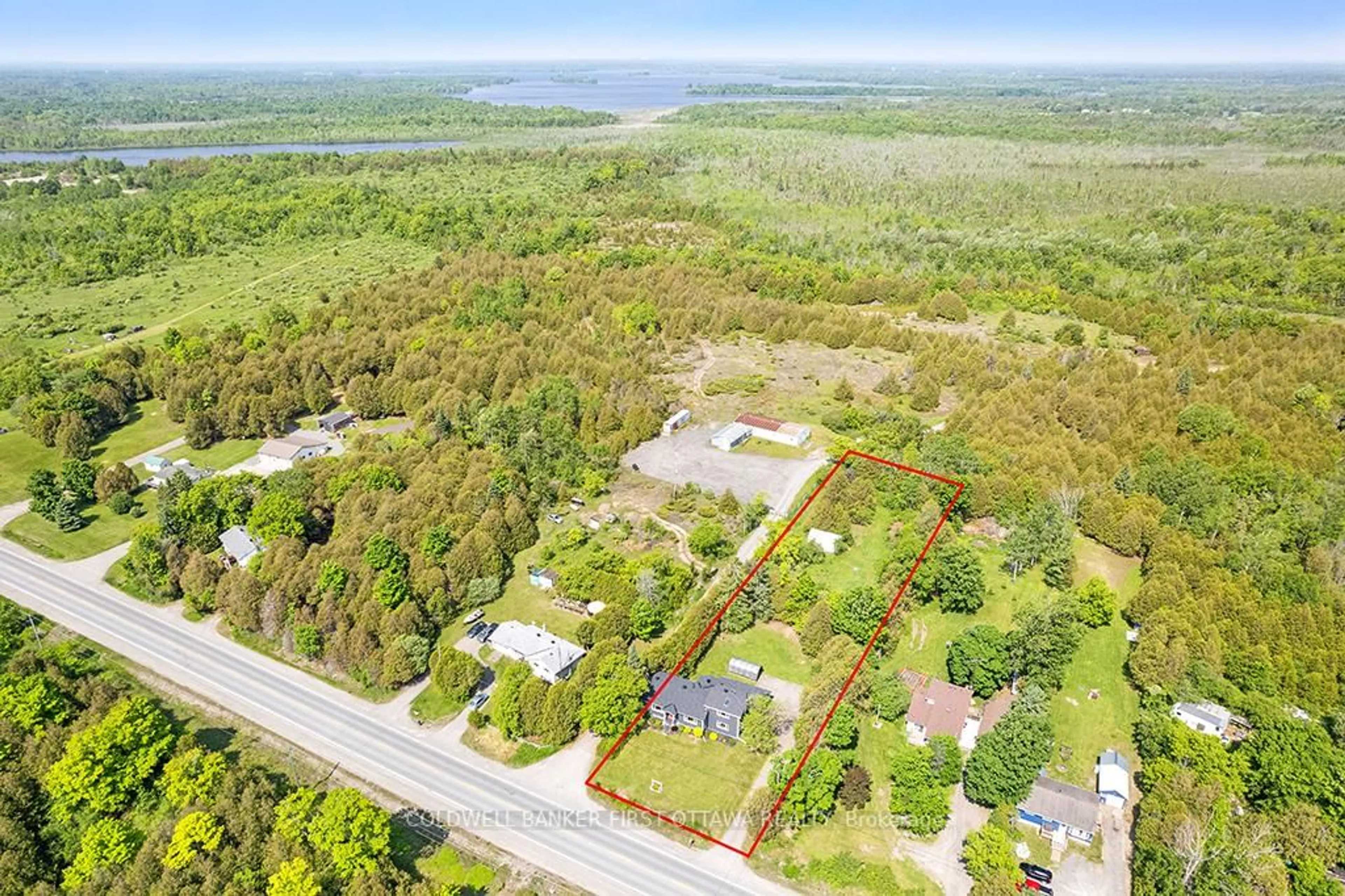 A pic from outside/outdoor area/front of a property/back of a property/a pic from drone, water/lake/river/ocean view for 352 Highway 15, Rideau Lakes Ontario K7A 0E5