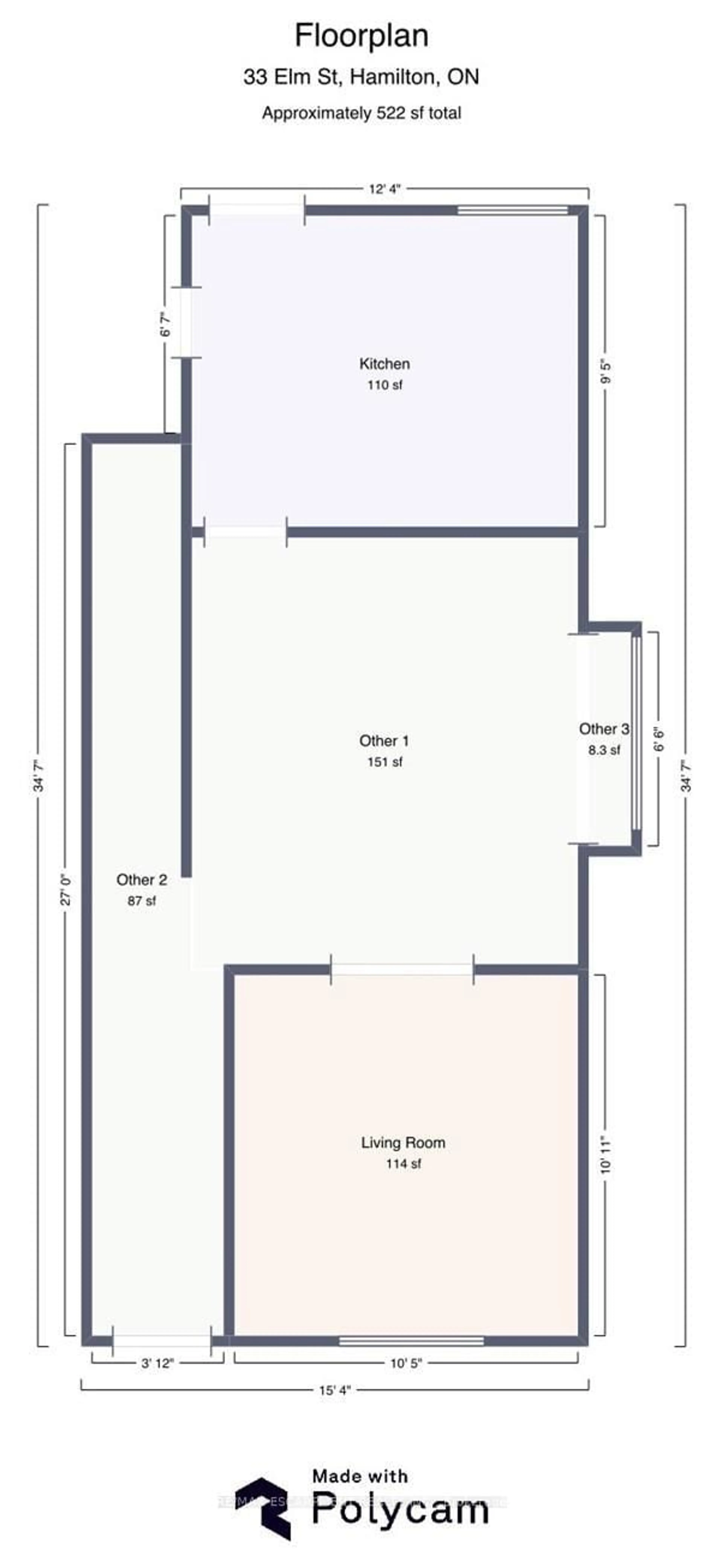 Floor plan for 33 Elm St, Hamilton Ontario L8M 1Y2