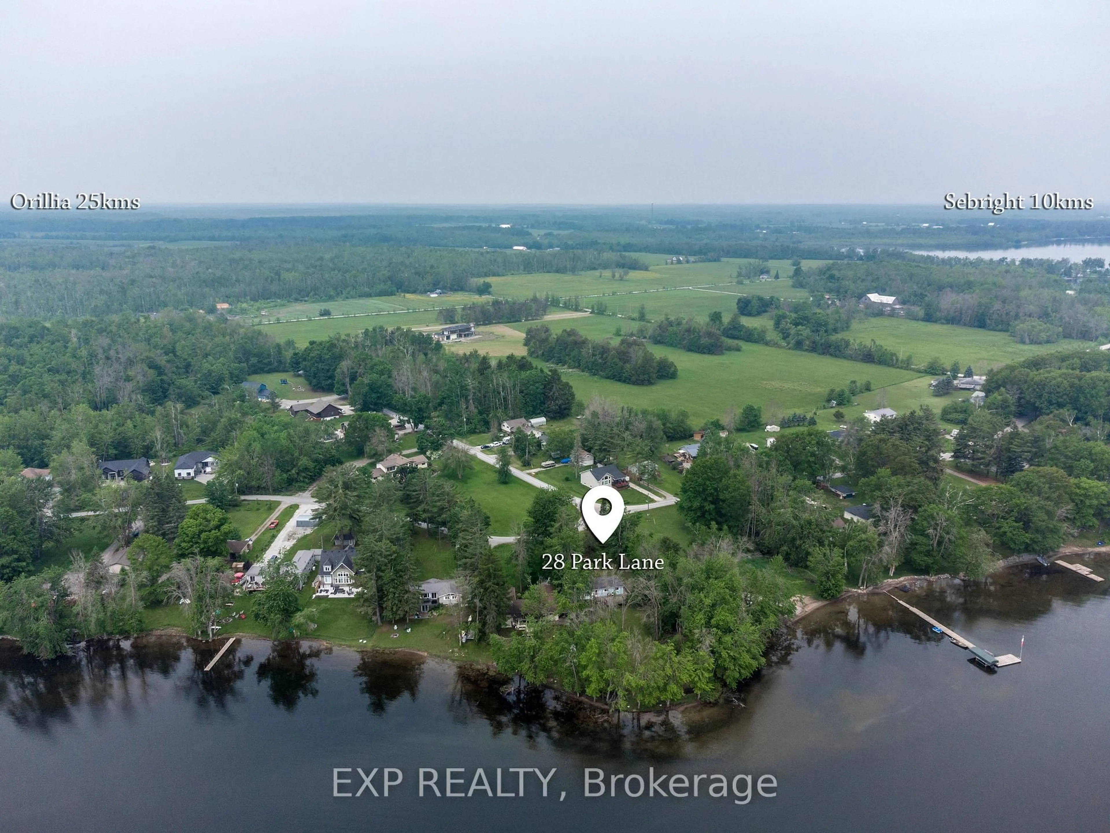 A pic from outside/outdoor area/front of a property/back of a property/a pic from drone, water/lake/river/ocean view for 28 Park Lane, Kawartha Lakes Ontario L0K 1W0