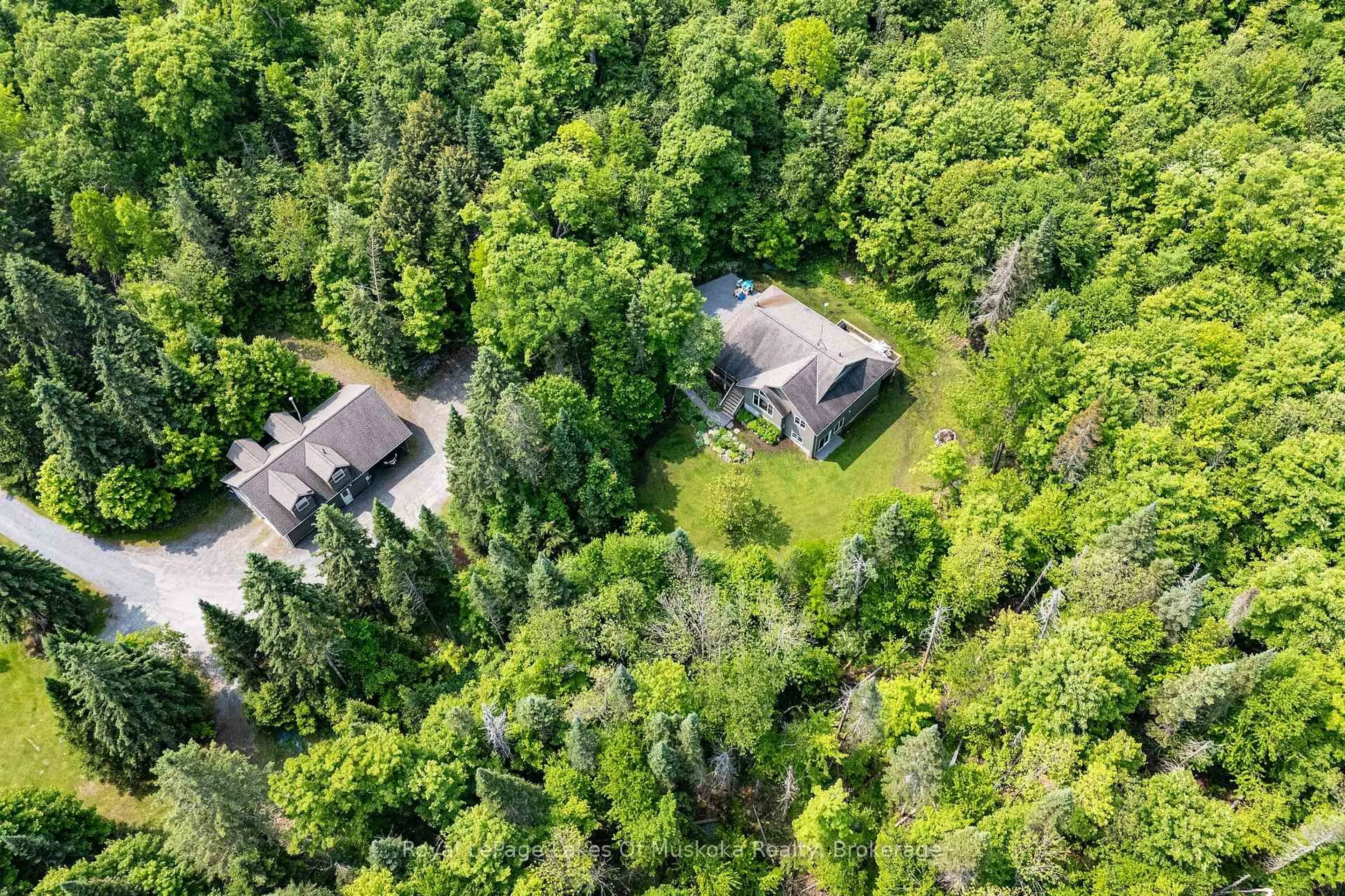 A pic from outside/outdoor area/front of a property/back of a property/a pic from drone, forest/trees view for 1334 Beatrice Townline Rd, Muskoka Lakes Ontario P1L 1X5