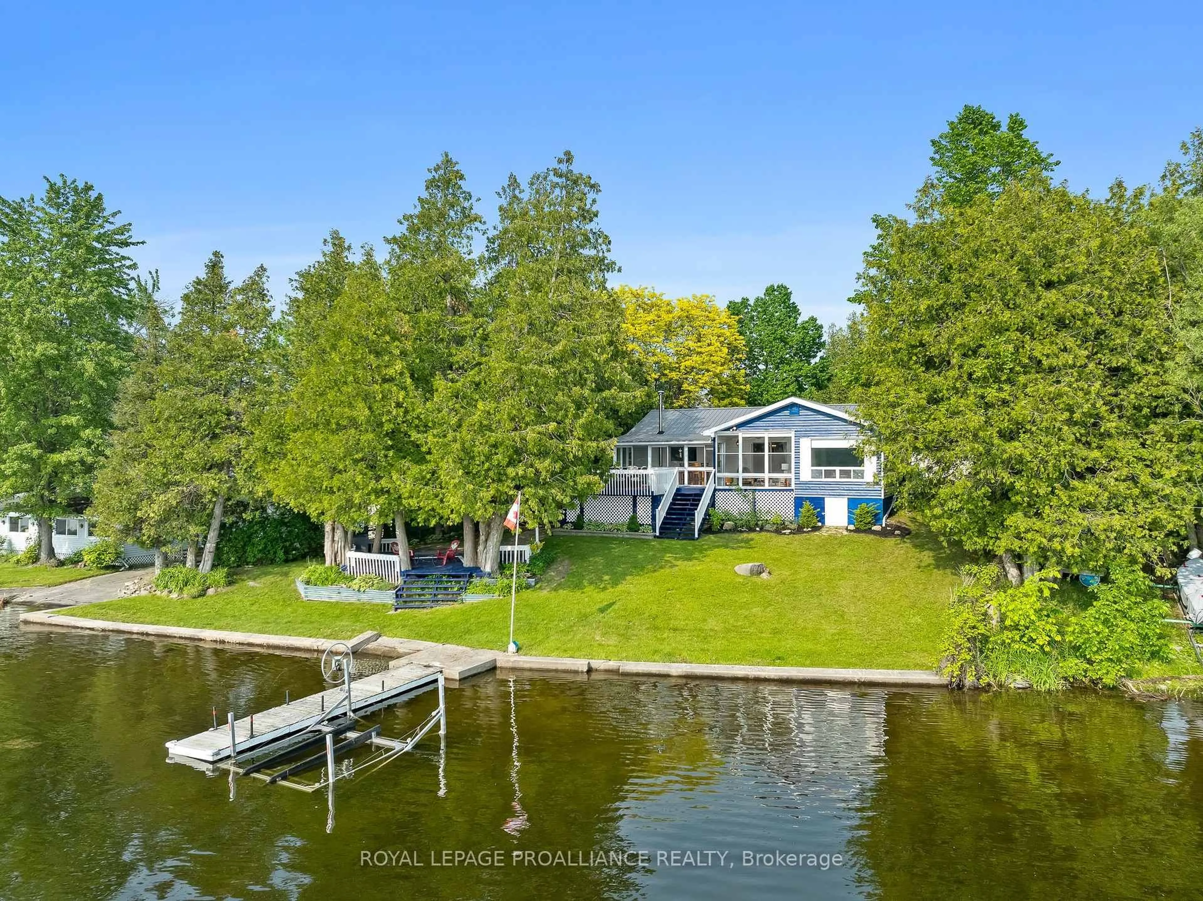 A pic from outside/outdoor area/front of a property/back of a property/a pic from drone, water/lake/river/ocean view for 255 Muskie Mile Lane, Trent Hills Ontario K0K 1Z0