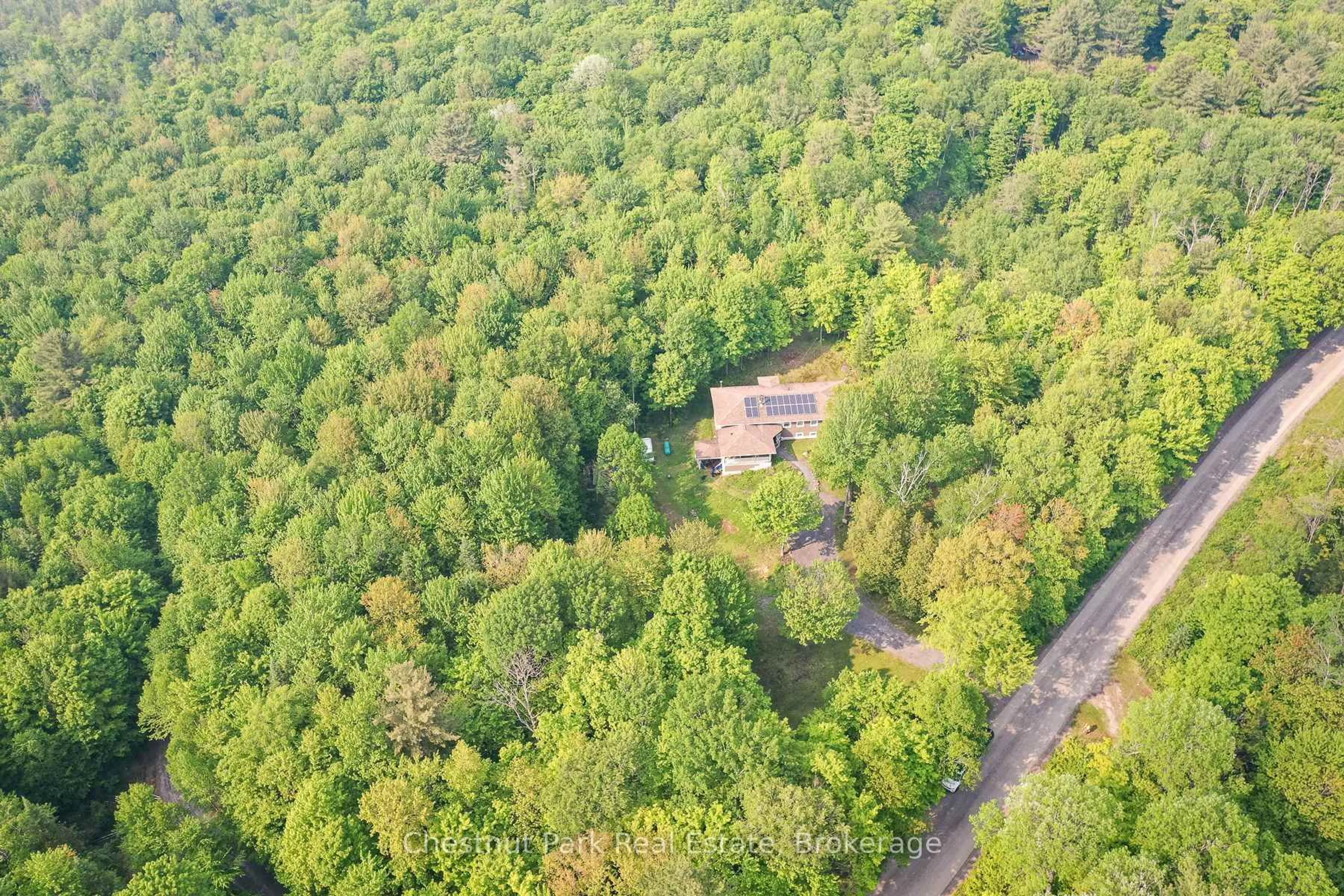 A pic from outside/outdoor area/front of a property/back of a property/a pic from drone, forest/trees view for 628 Lynx Lake Rd, Huntsville Ontario P1H 2J3