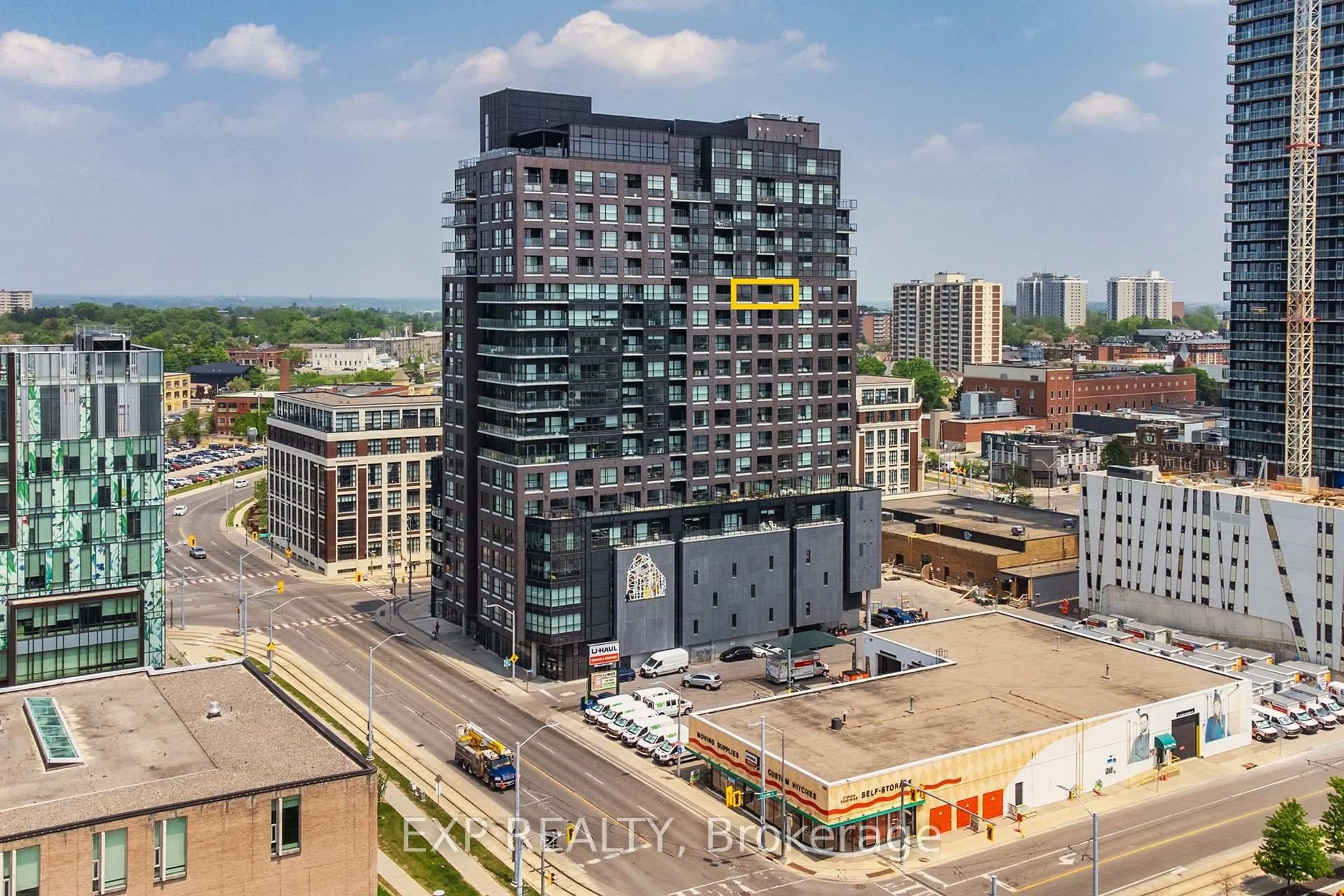 A pic from outside/outdoor area/front of a property/back of a property/a pic from drone, city buildings view from balcony for 1 Victoria St #1409, Kitchener Ontario N2G 0B5
