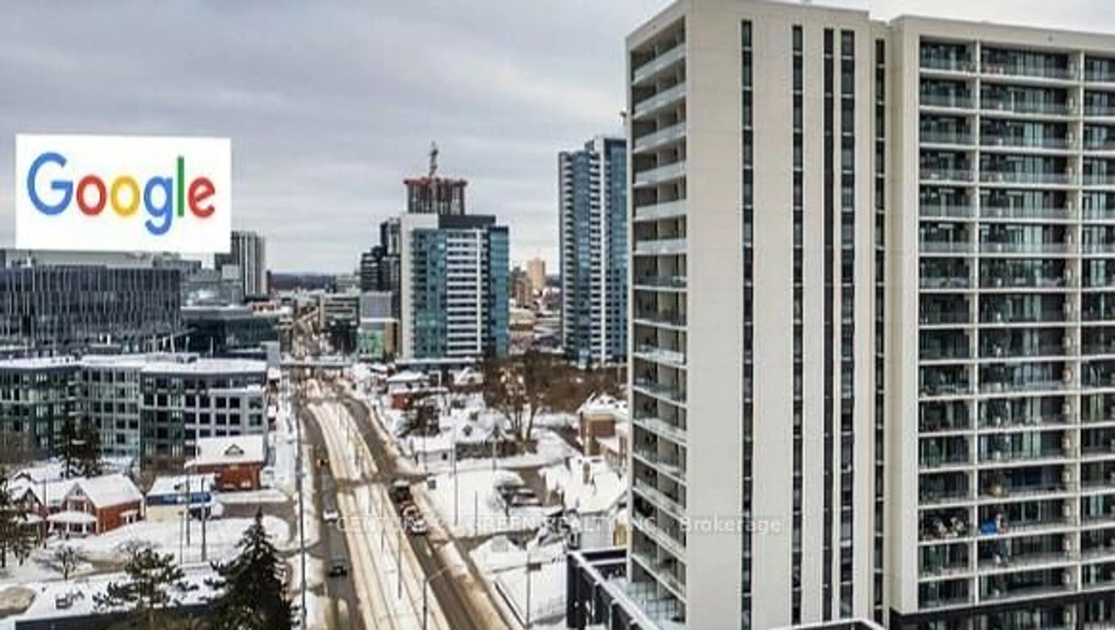 A pic from outside/outdoor area/front of a property/back of a property/a pic from drone, city buildings view from balcony for 741 King St #1605, Kitchener Ontario N2G 0E9