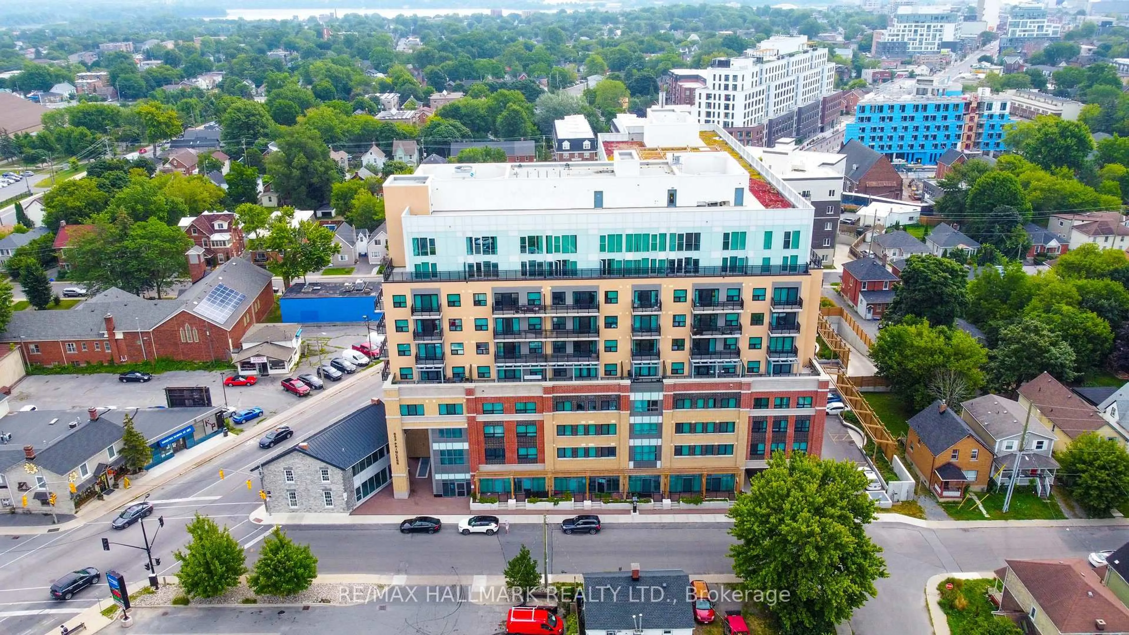 A pic from outside/outdoor area/front of a property/back of a property/a pic from drone, city buildings view from balcony for 652 Princess St #406, Kingston Ontario K7L 1E5