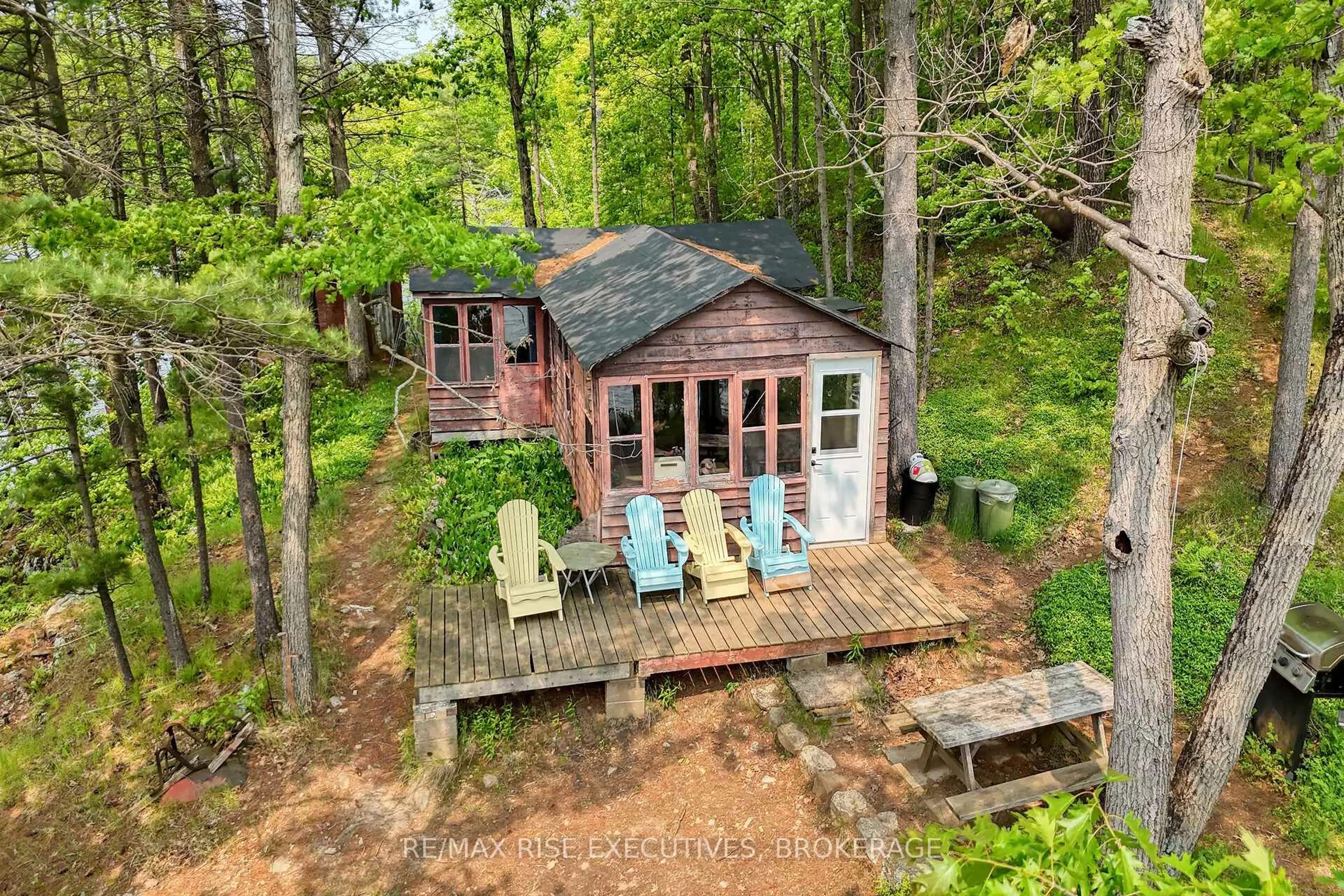 A pic from outside/outdoor area/front of a property/back of a property/a pic from drone, water/lake/river/ocean view for 252 Dean Island Rd, Rideau Lakes Ontario K0G 1E0