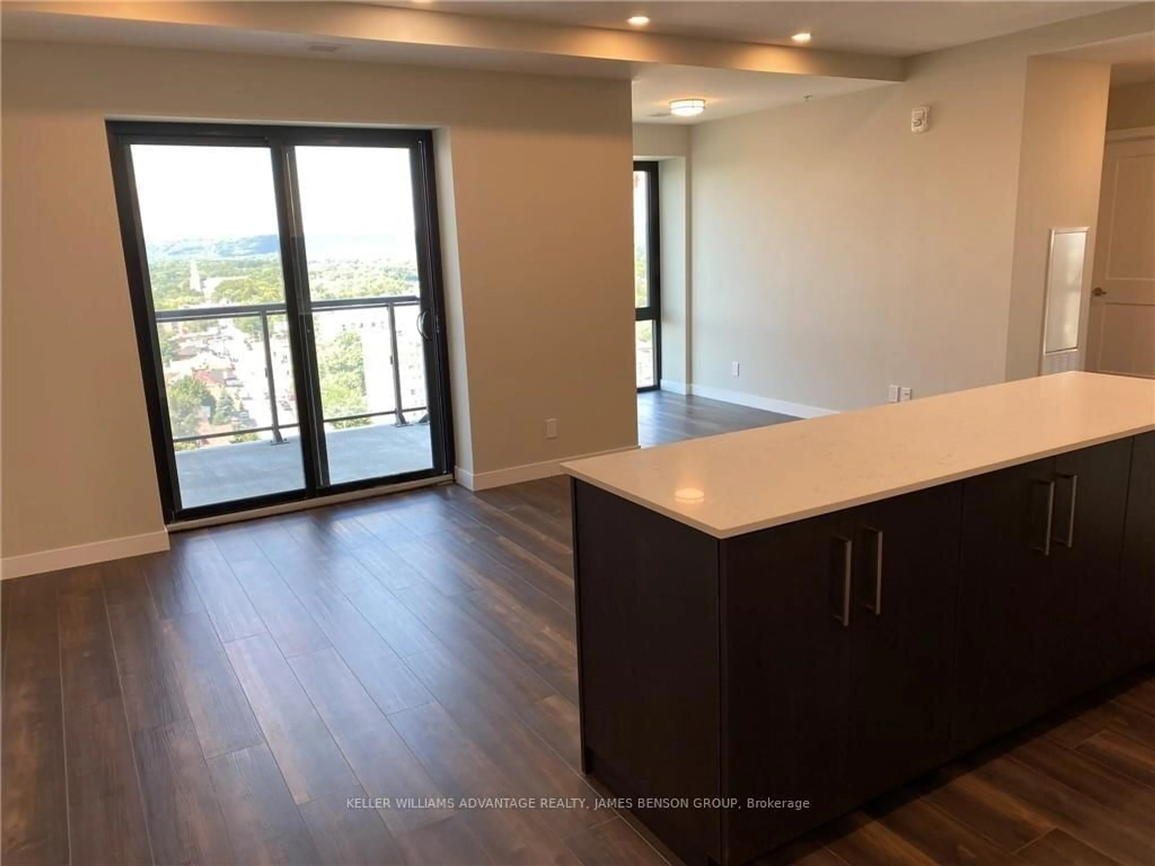 Open concept kitchen, wood/laminate floor for 15 Queen St #2207, Hamilton Ontario L8P 0C6
