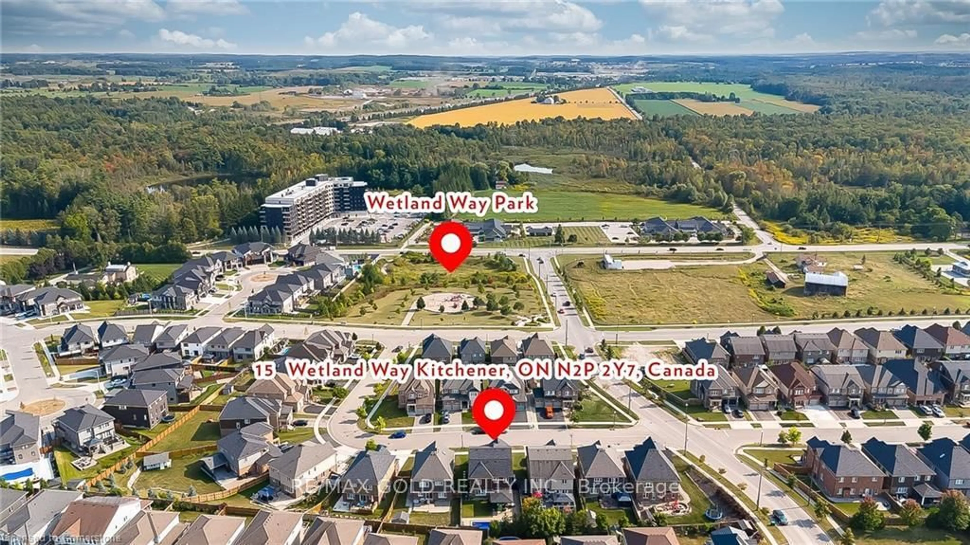 A pic from outside/outdoor area/front of a property/back of a property/a pic from drone, unknown for 15 Wetland Way, Kitchener Ontario N2P 0C3