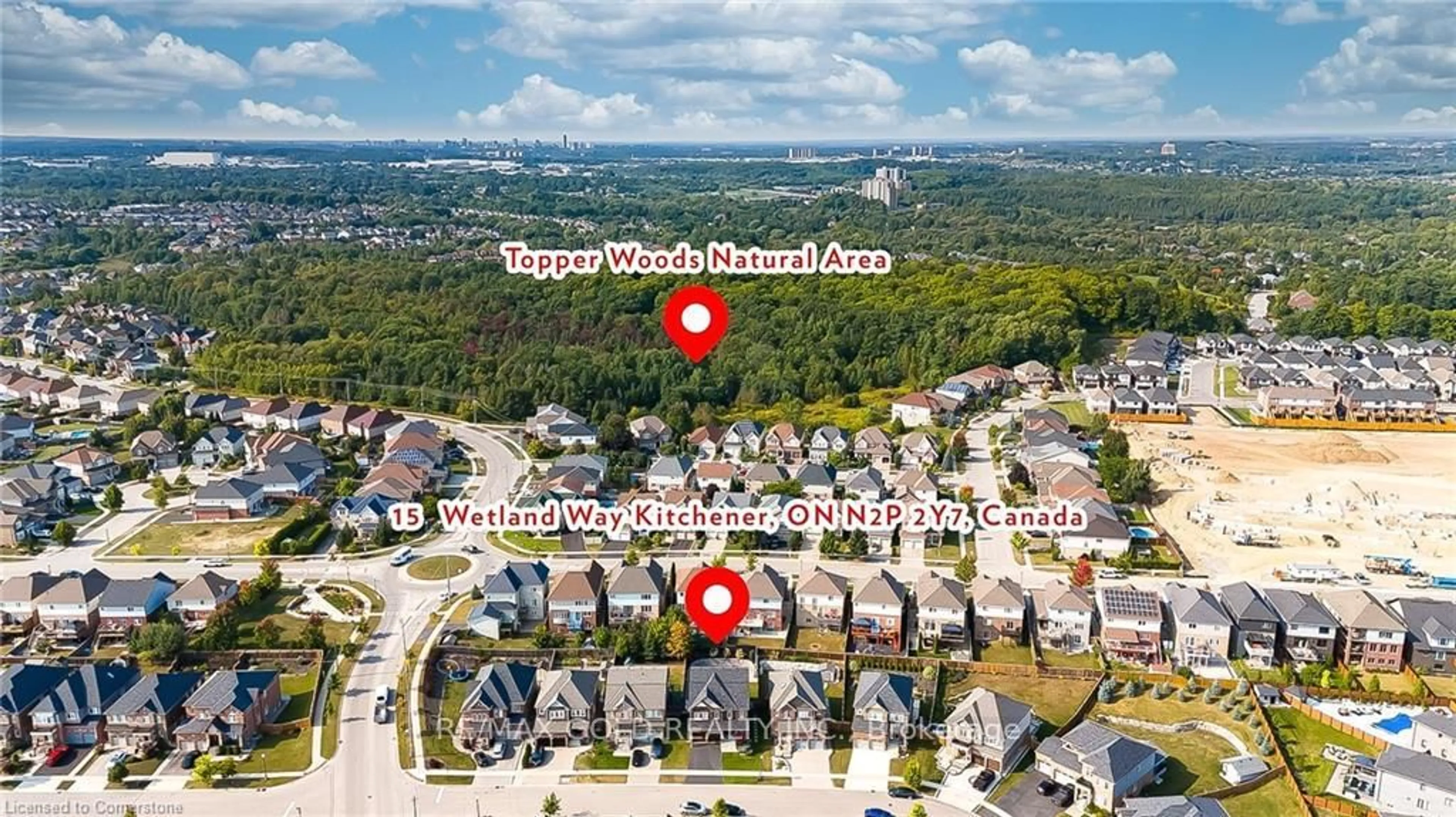 A pic from outside/outdoor area/front of a property/back of a property/a pic from drone, unknown for 15 Wetland Way, Kitchener Ontario N2P 0C3