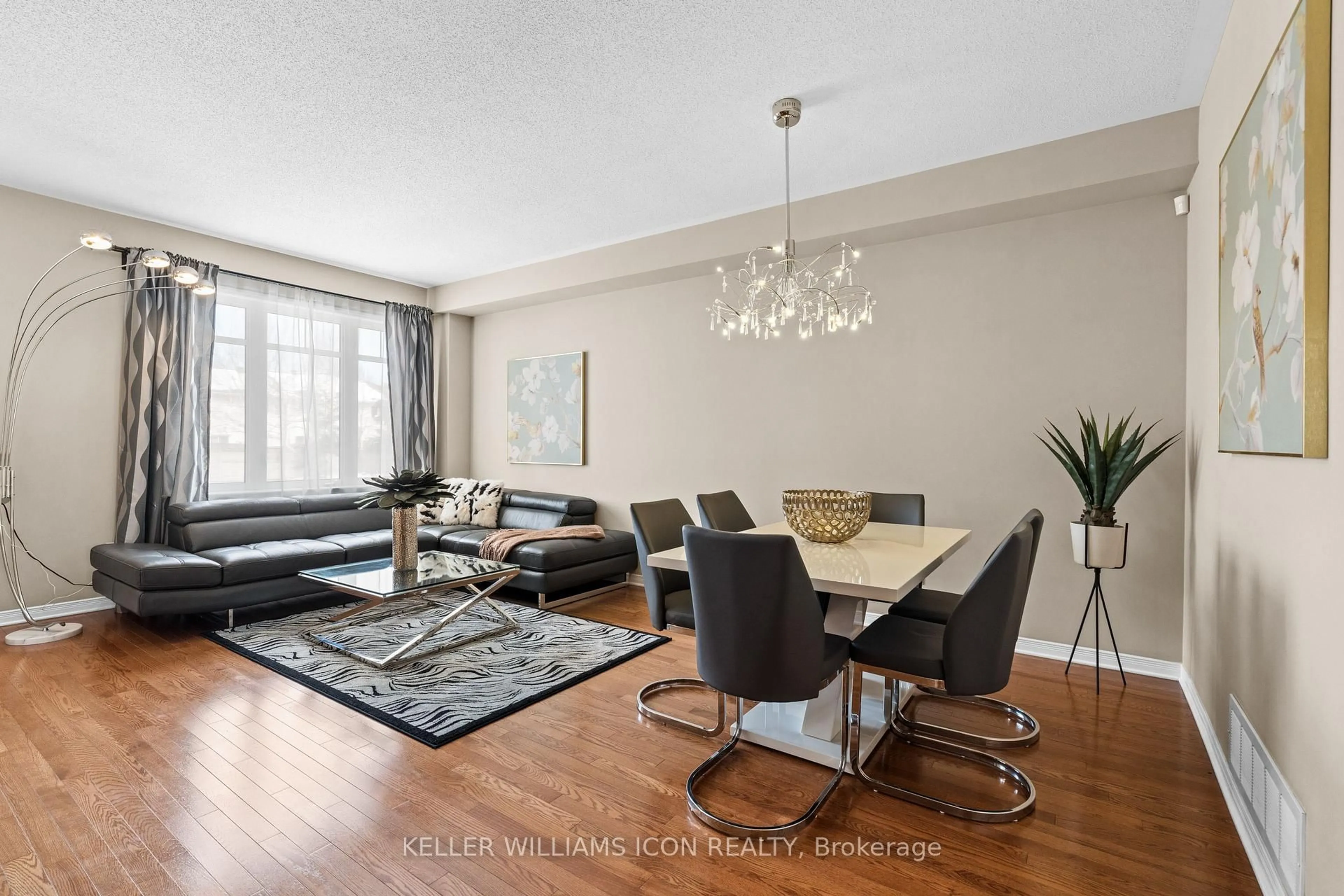 Living room with furniture, wood/laminate floor for 222 Longfields Dr, Ottawa Ontario K2J 5Y7