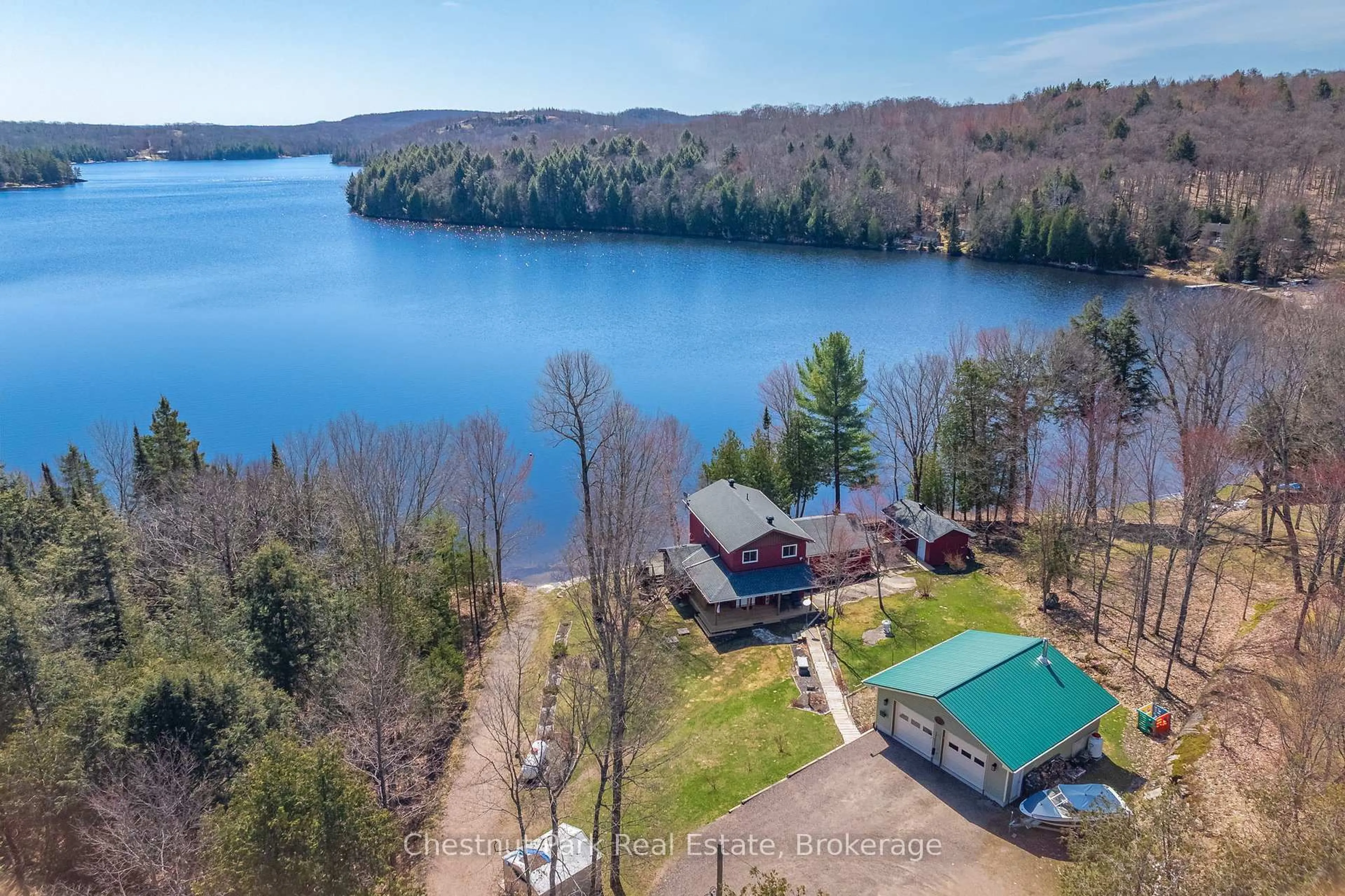 A pic from outside/outdoor area/front of a property/back of a property/a pic from drone, water/lake/river/ocean view for 17 SUNRISE Lane, Nipissing Ontario P0H 1Z0