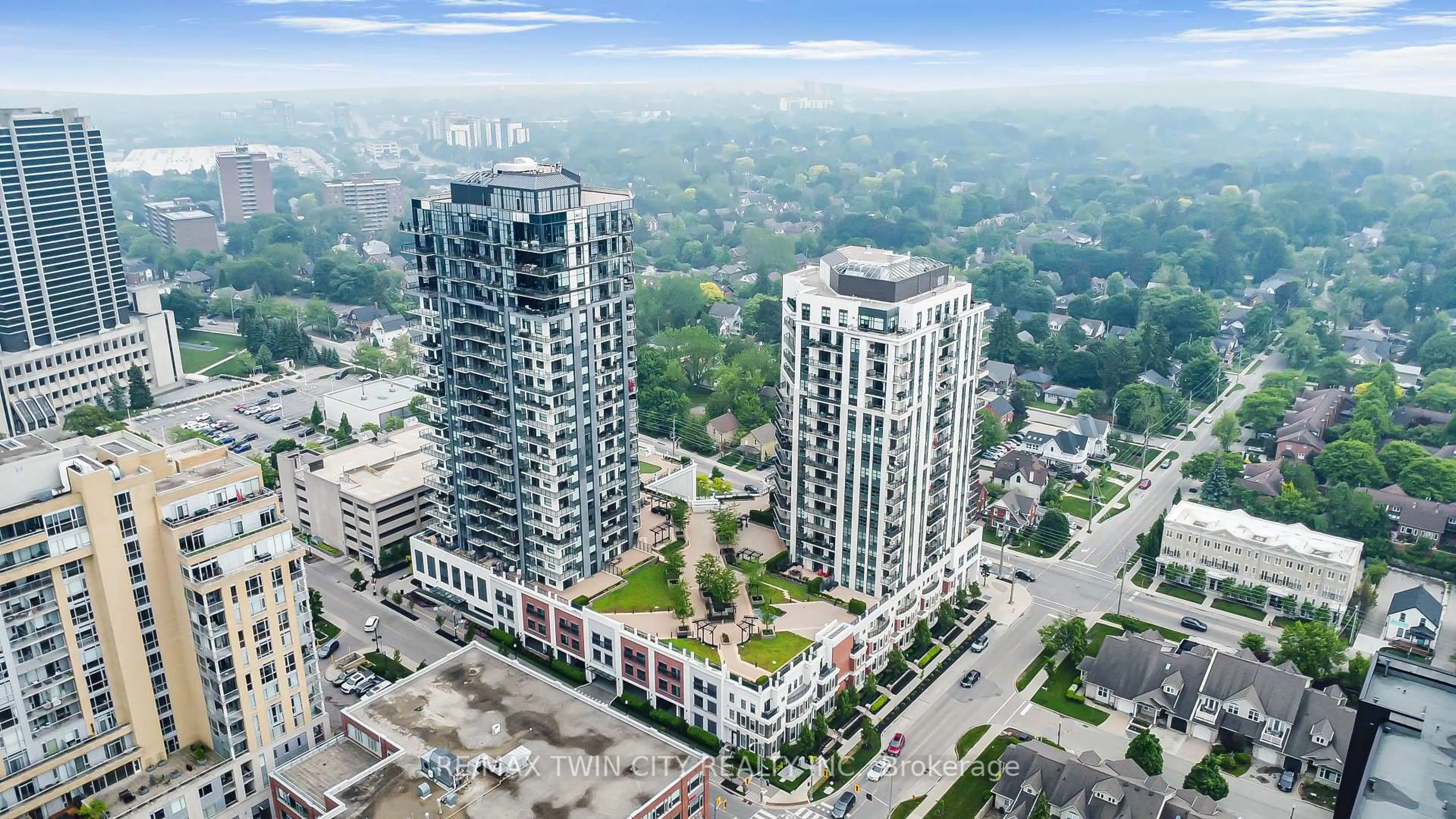 A pic from outside/outdoor area/front of a property/back of a property/a pic from drone, city buildings view from balcony for 155 CAROLINE St #1901, Waterloo Ontario N2L 0J8