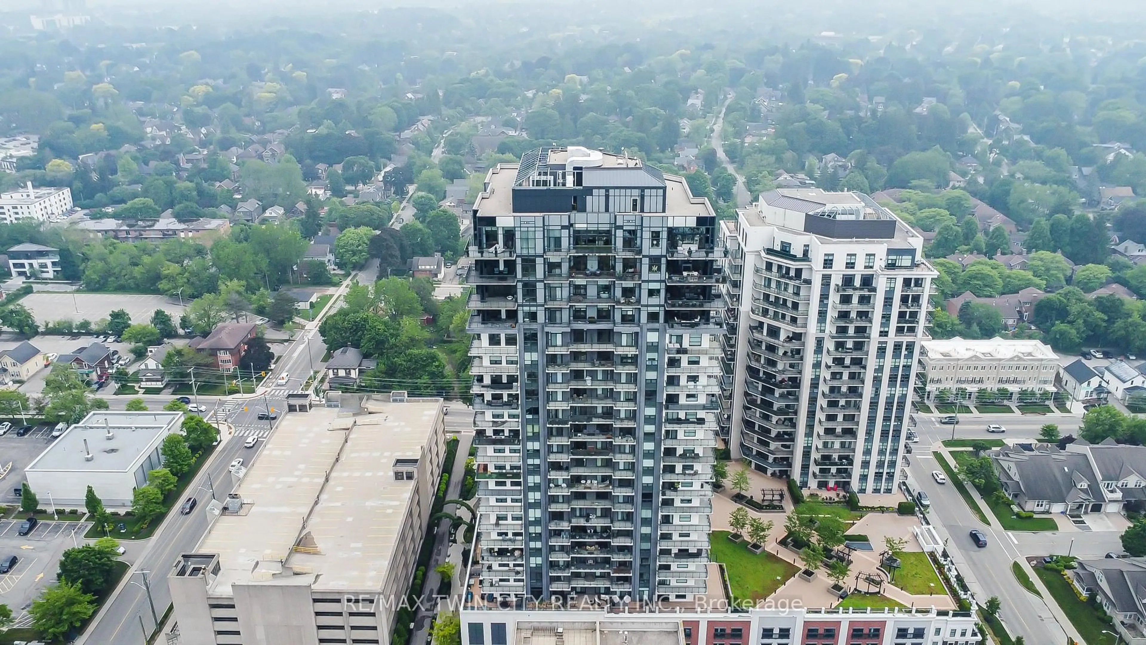A pic from outside/outdoor area/front of a property/back of a property/a pic from drone, city buildings view from balcony for 155 CAROLINE St #1901, Waterloo Ontario N2L 0J8