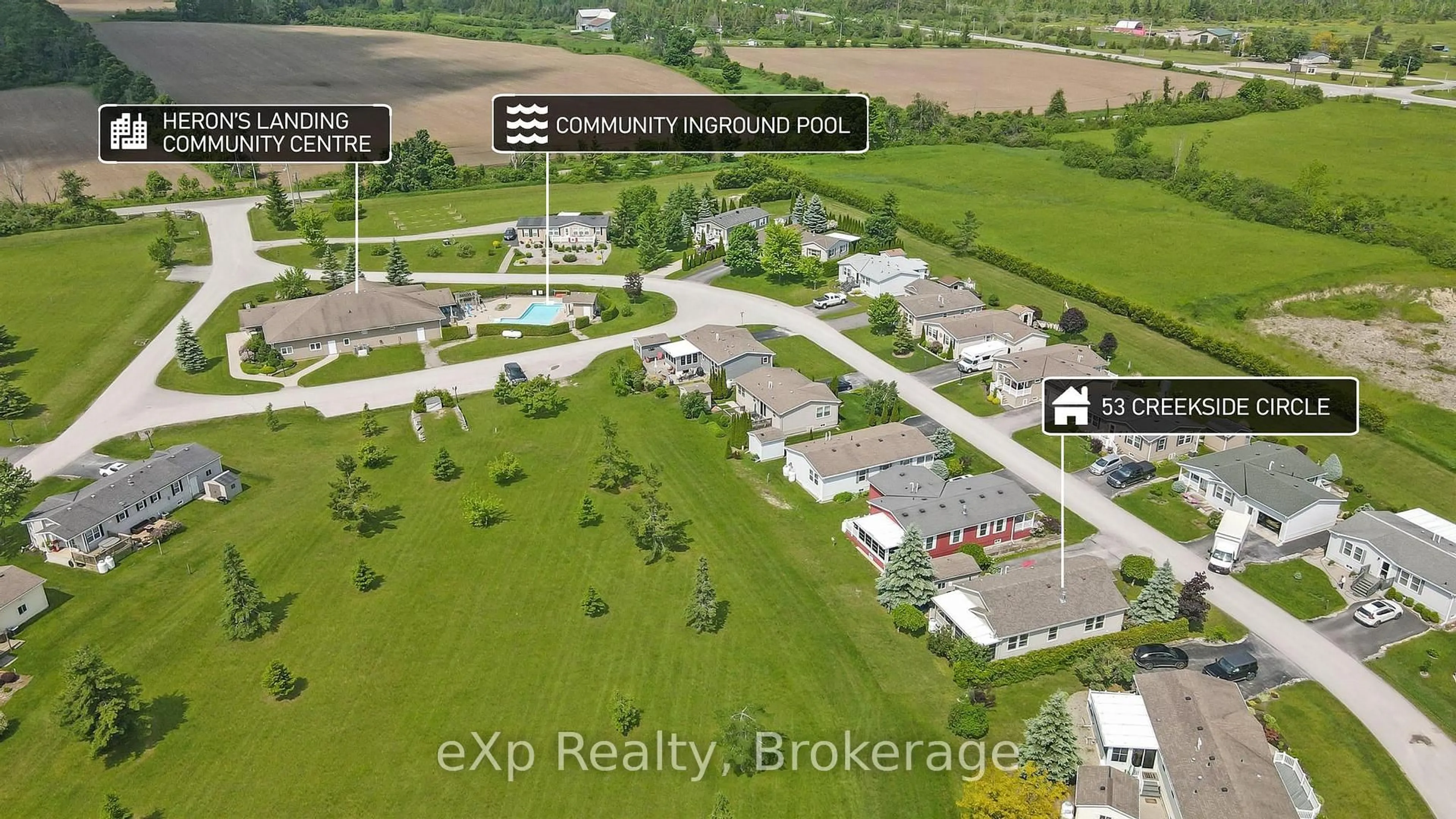 A pic from outside/outdoor area/front of a property/back of a property/a pic from drone, street for 53 Creekside Circ, Kawartha Lakes Ontario K0M 1L0