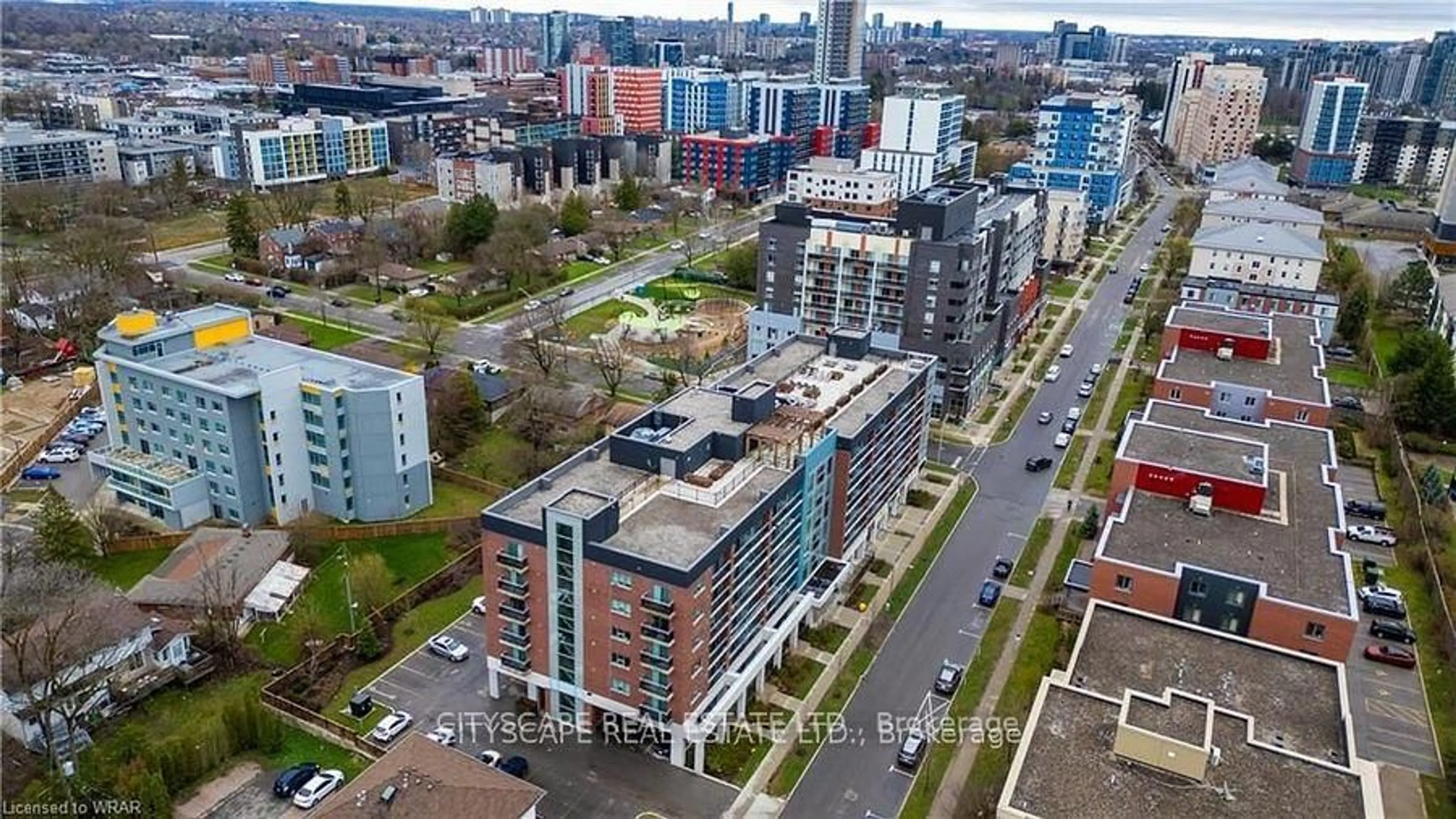 A pic from outside/outdoor area/front of a property/back of a property/a pic from drone, city buildings view from balcony for 308 Lester St #514, Waterloo Ontario N2L 3W6
