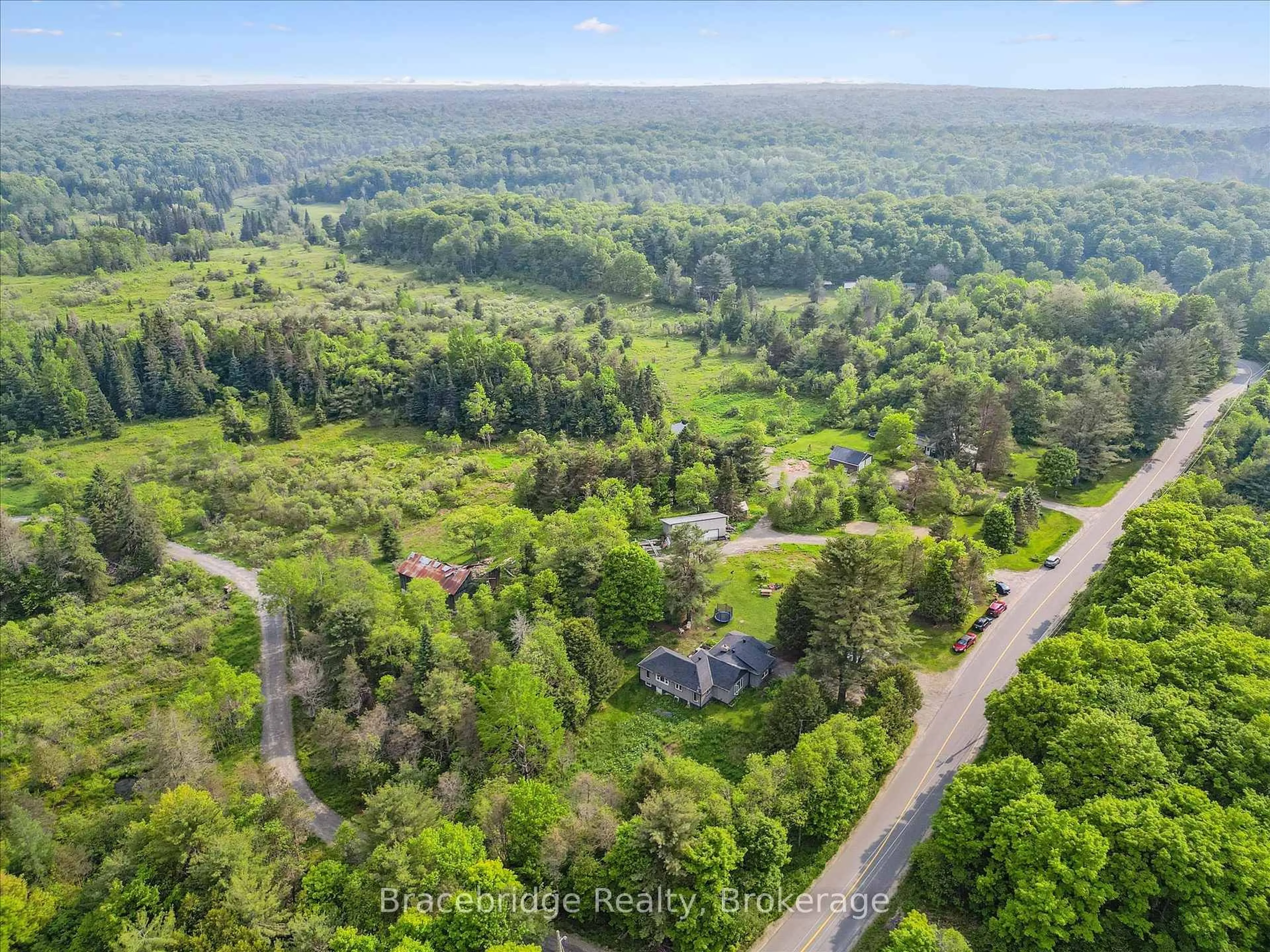 A pic from outside/outdoor area/front of a property/back of a property/a pic from drone, forest/trees view for 1151 Beatrice Town Line, Bracebridge Ontario P1L 1X4