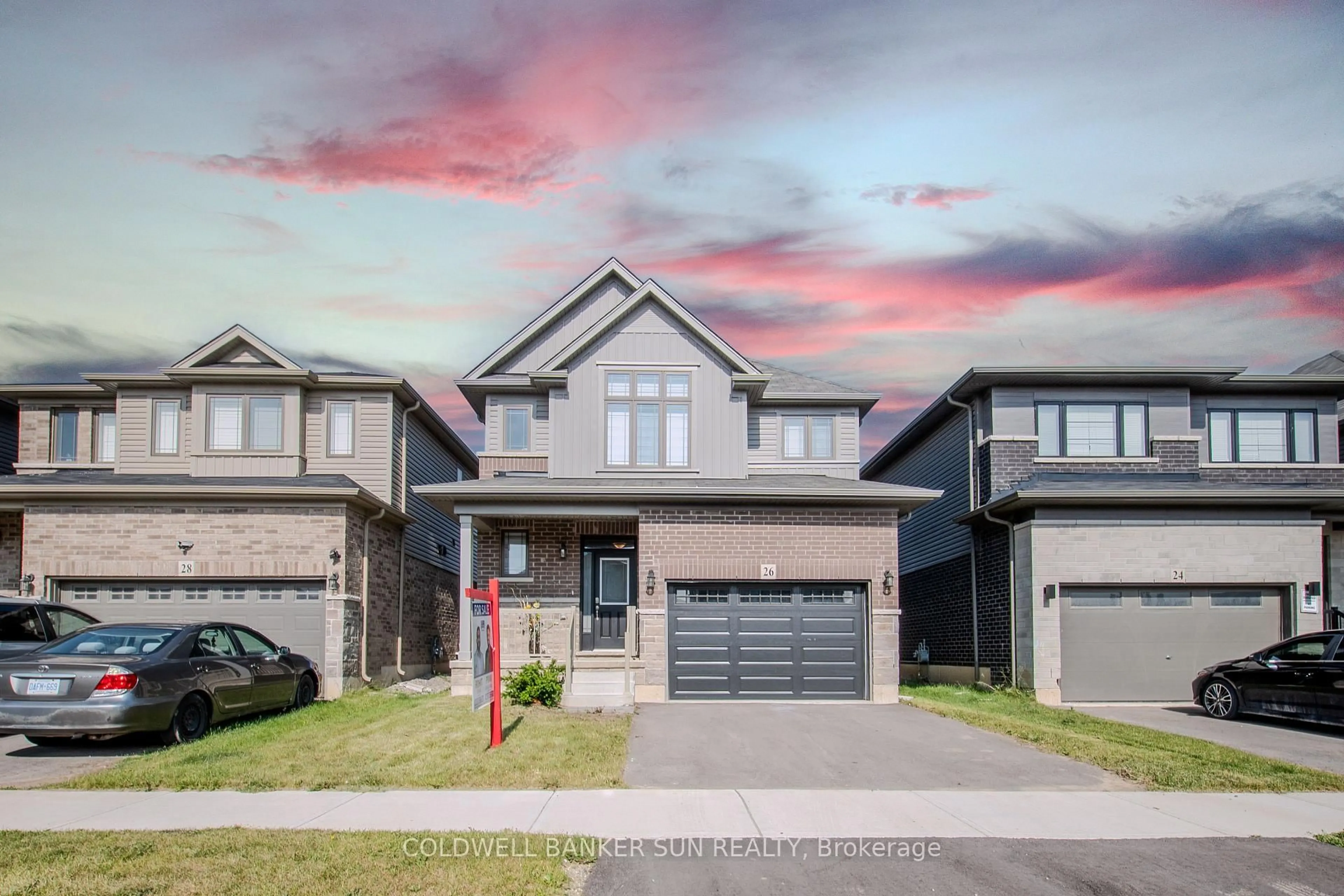 Home with brick exterior material, street for 26 Elkington Lane, Brantford Ontario N3T 0T5