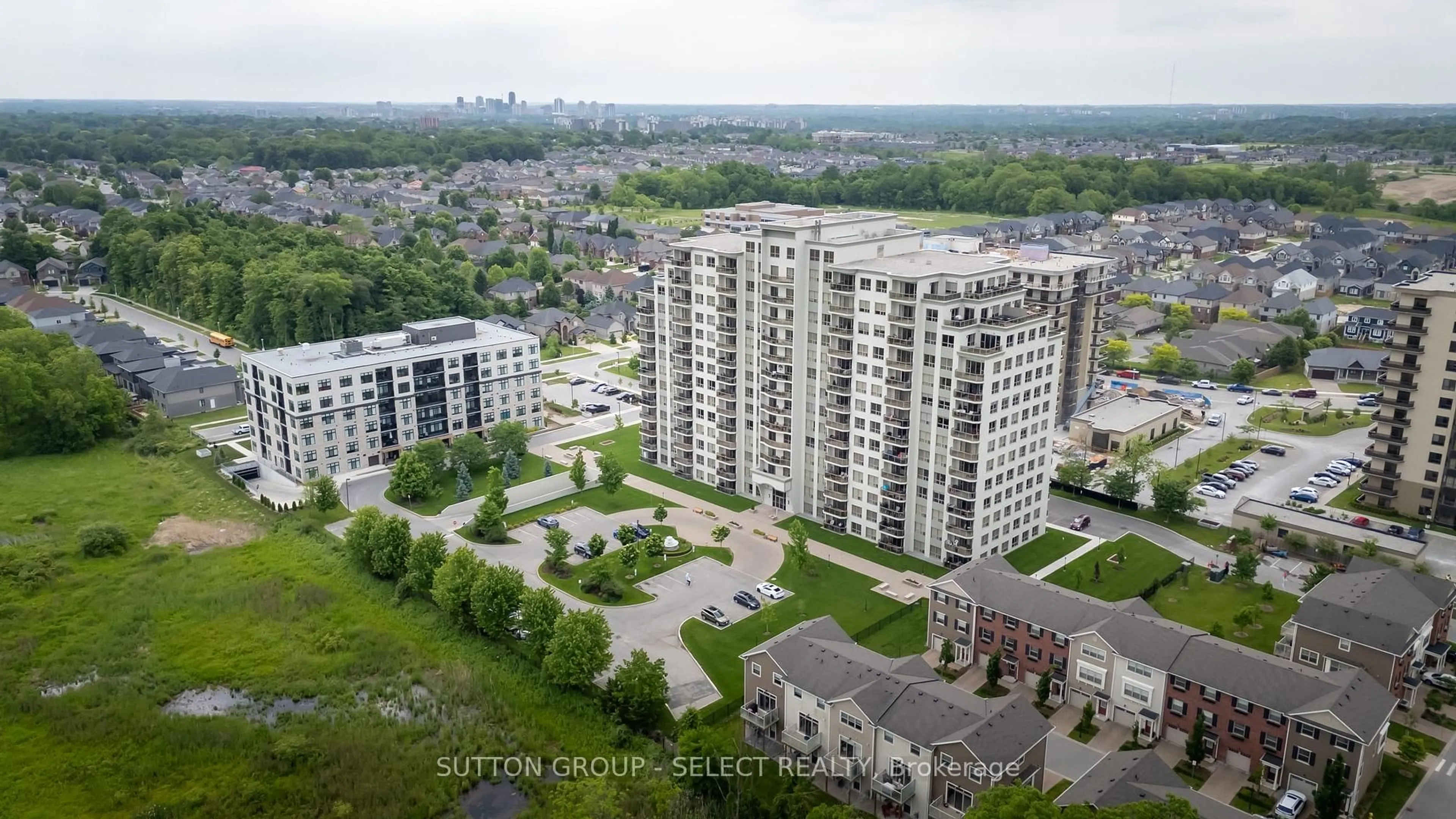 A pic from outside/outdoor area/front of a property/back of a property/a pic from drone, city buildings view from balcony for 1030 Coronation Dr #1105, London North Ontario N6G 0G5