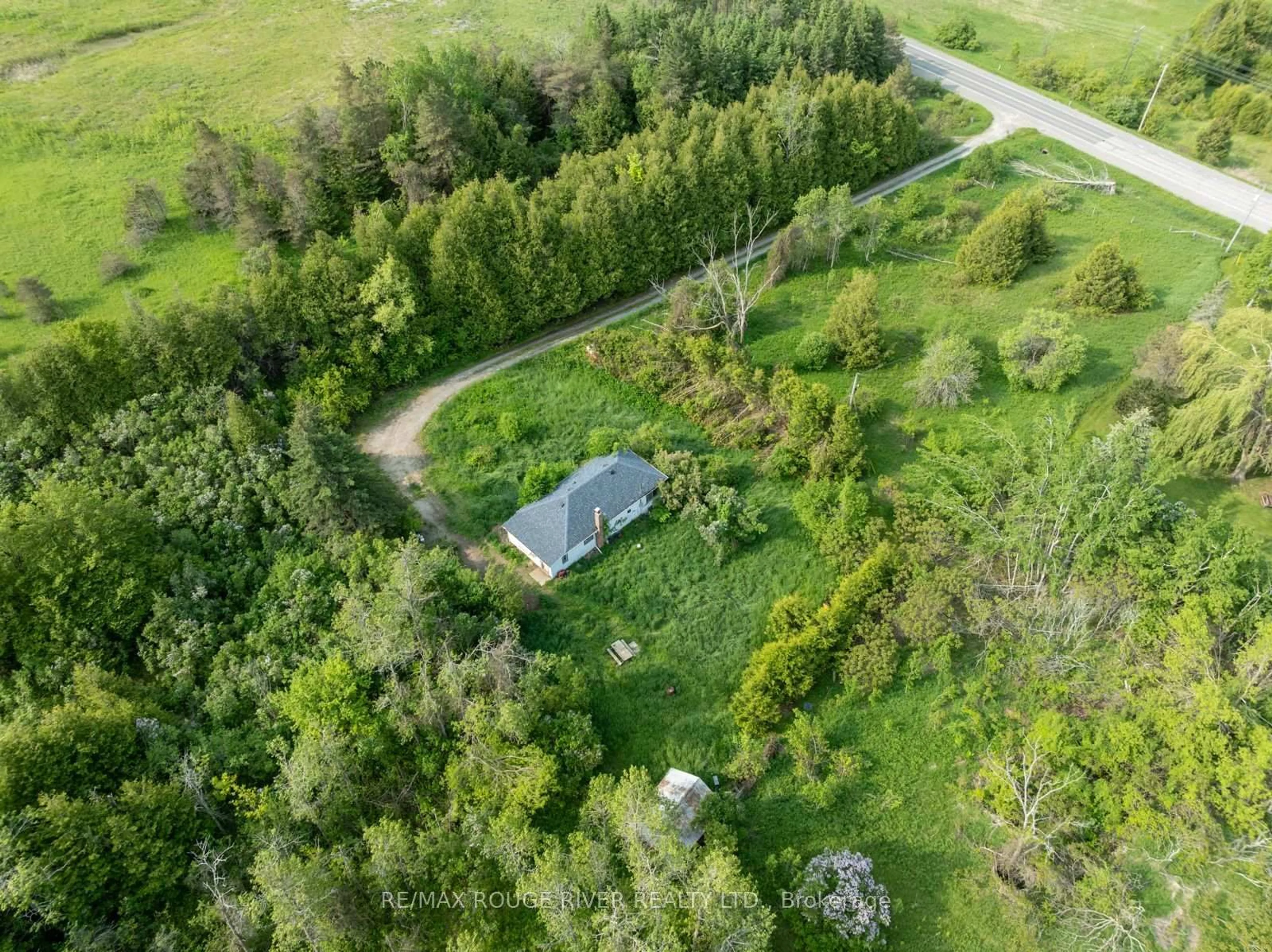 A pic from outside/outdoor area/front of a property/back of a property/a pic from drone, forest/trees view for 15 Capstick Rd, Kawartha Lakes Ontario L0A 1A0