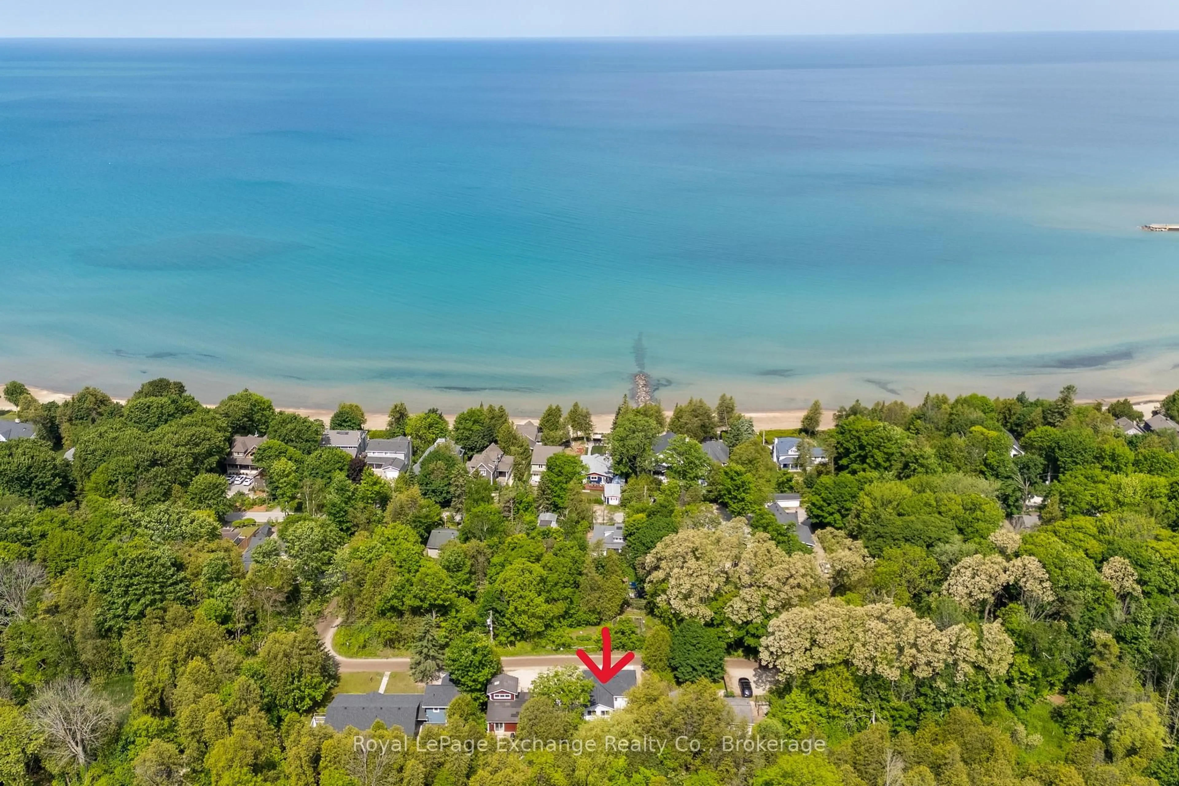 A pic from outside/outdoor area/front of a property/back of a property/a pic from drone, water/lake/river/ocean view for 14 Mitchell Lane, Saugeen Shores Ontario N0H 2C0
