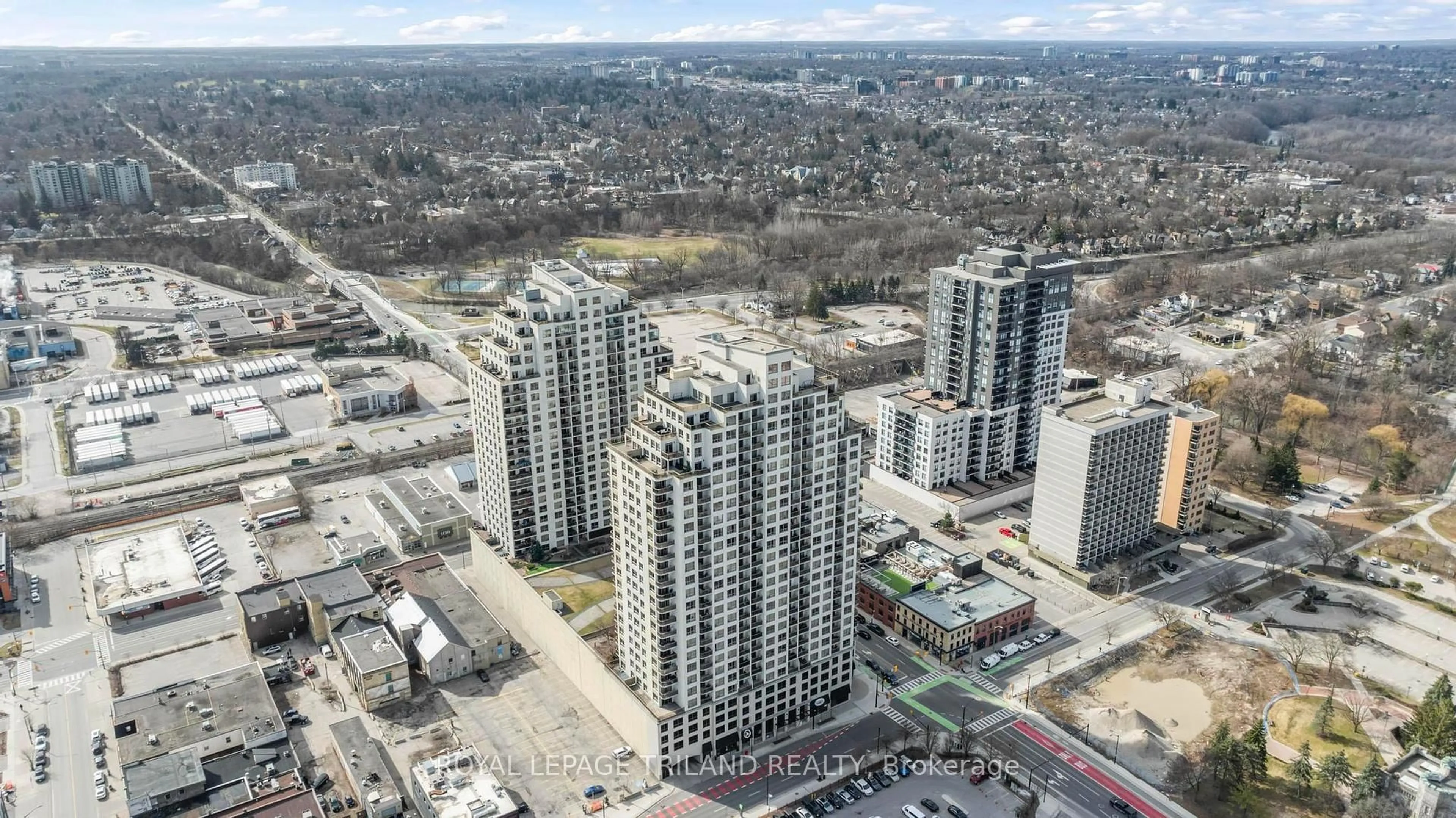 A pic from outside/outdoor area/front of a property/back of a property/a pic from drone, city buildings view from balcony for 330 RIDOUT St #2303, London East Ontario N6C 3Z3