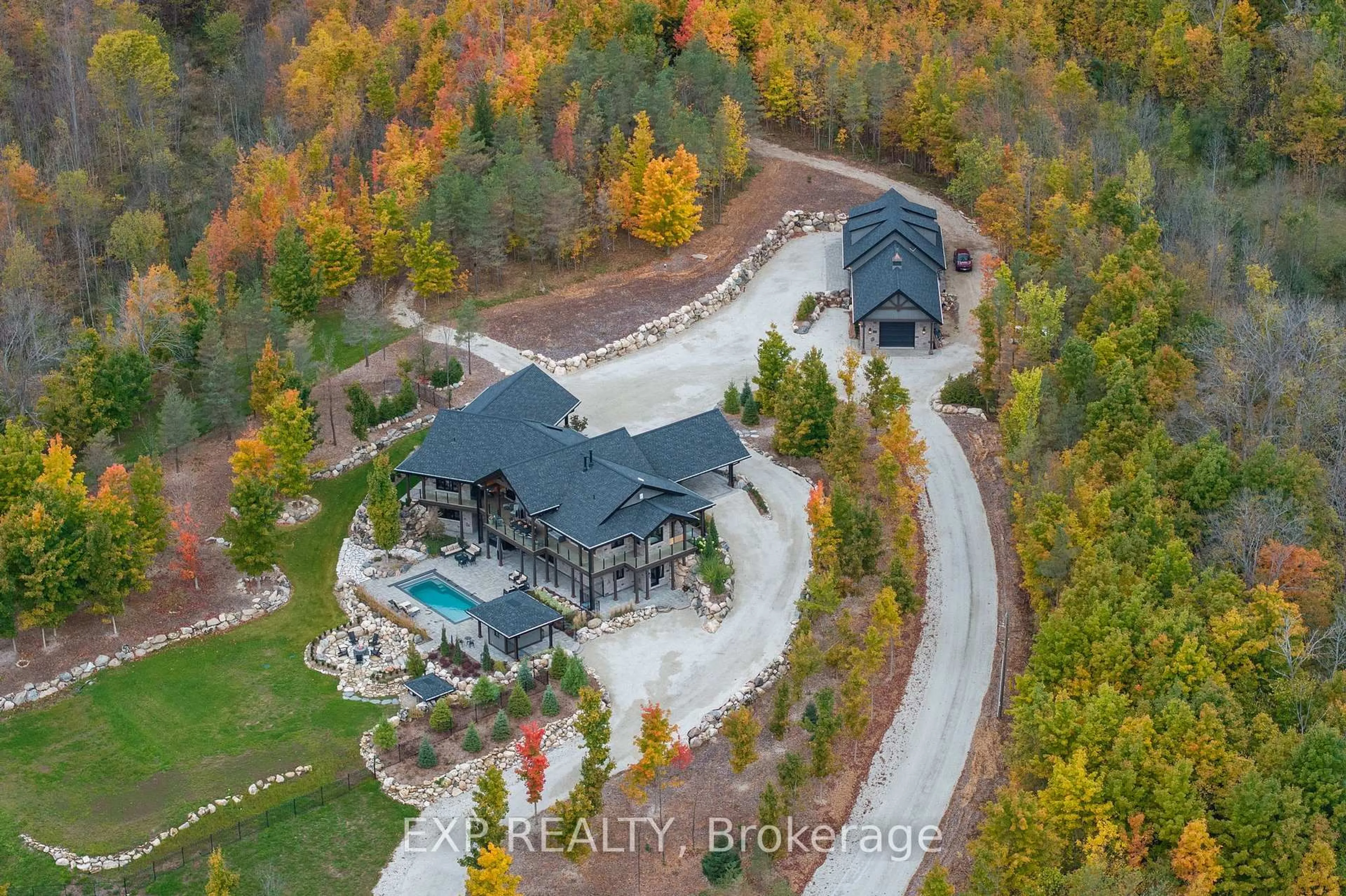 A pic from outside/outdoor area/front of a property/back of a property/a pic from drone, water/lake/river/ocean view for 195718 Grey 7 Rd, Grey Highlands Ontario N0C 1G0