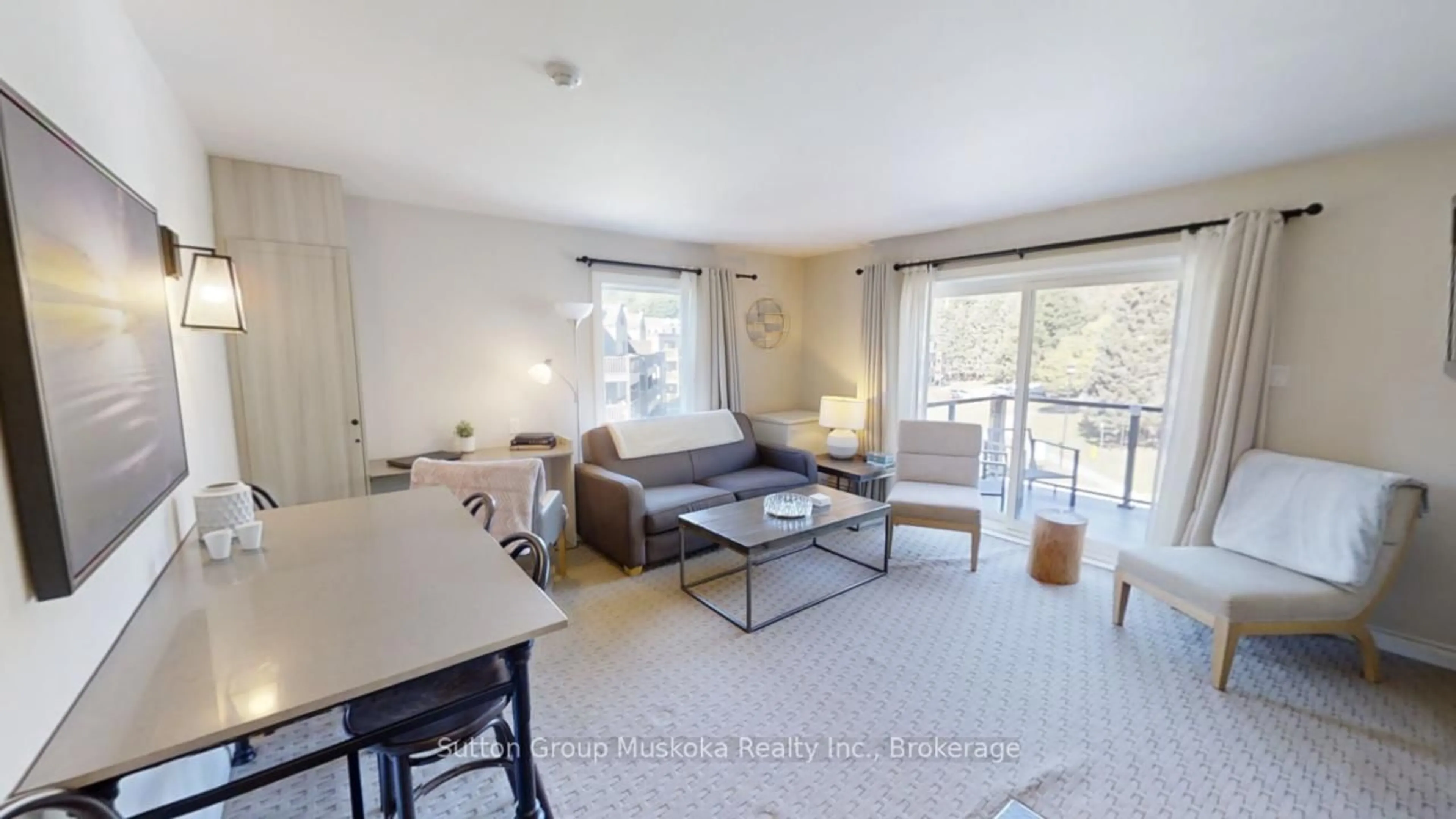 Living room with furniture, wood/laminate floor for 1235 DEERHURST Dr #52-307, Huntsville Ontario P1H 2E8