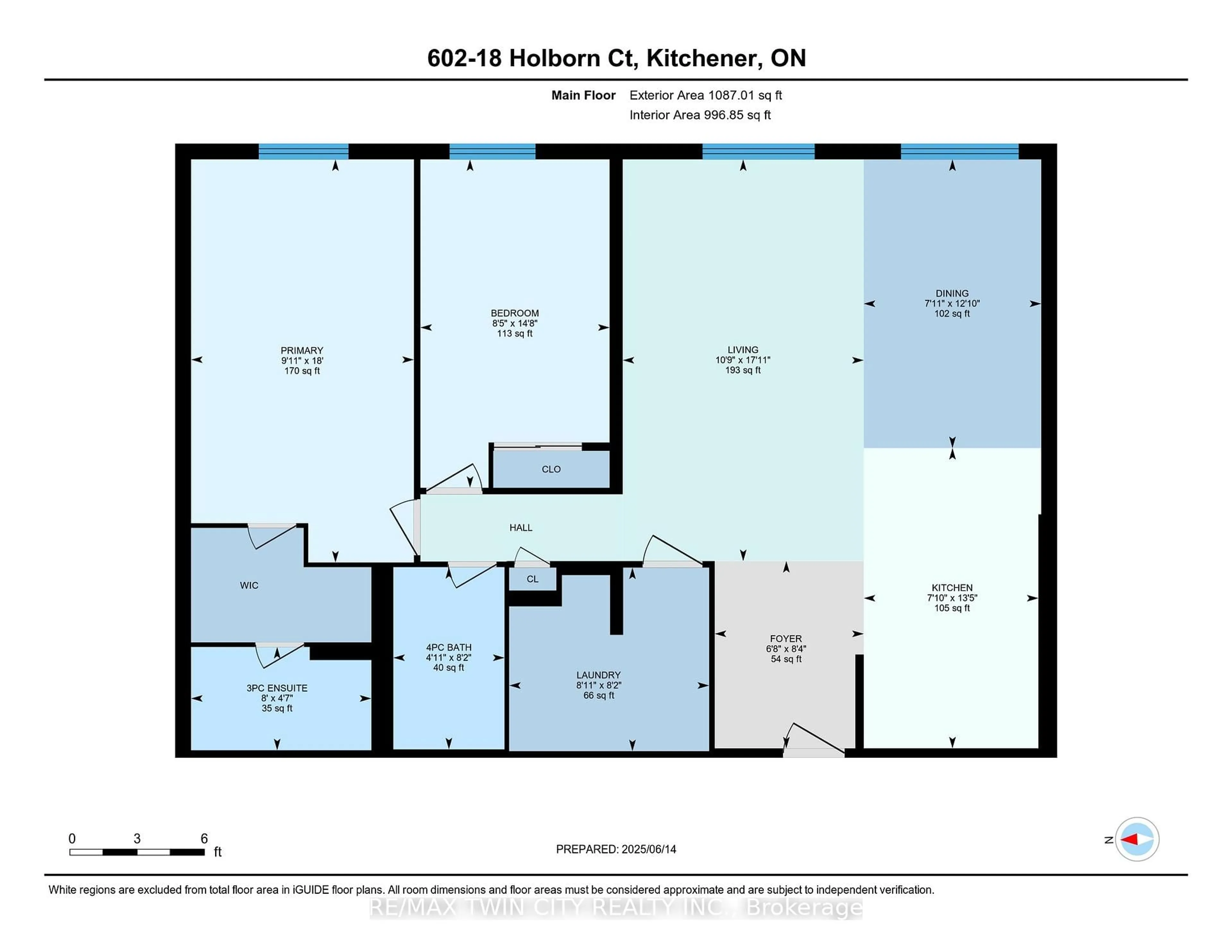Floor plan for 18 Holborn Crt #602, Kitchener Ontario N2A 4A1