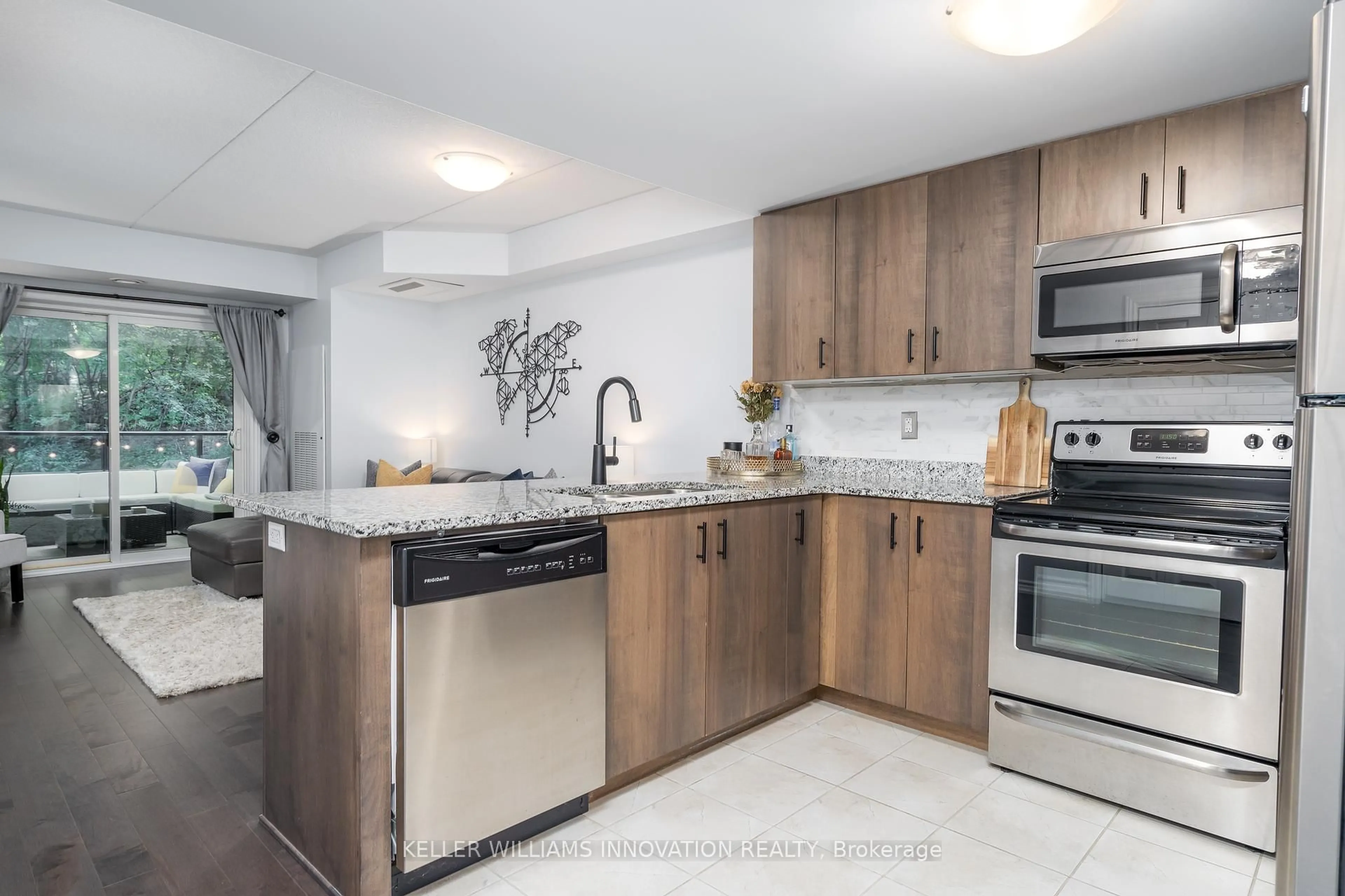 Open concept kitchen, ceramic/tile floor for 50 Bryan Crt #101, Kitchener Ontario N2A 4N4