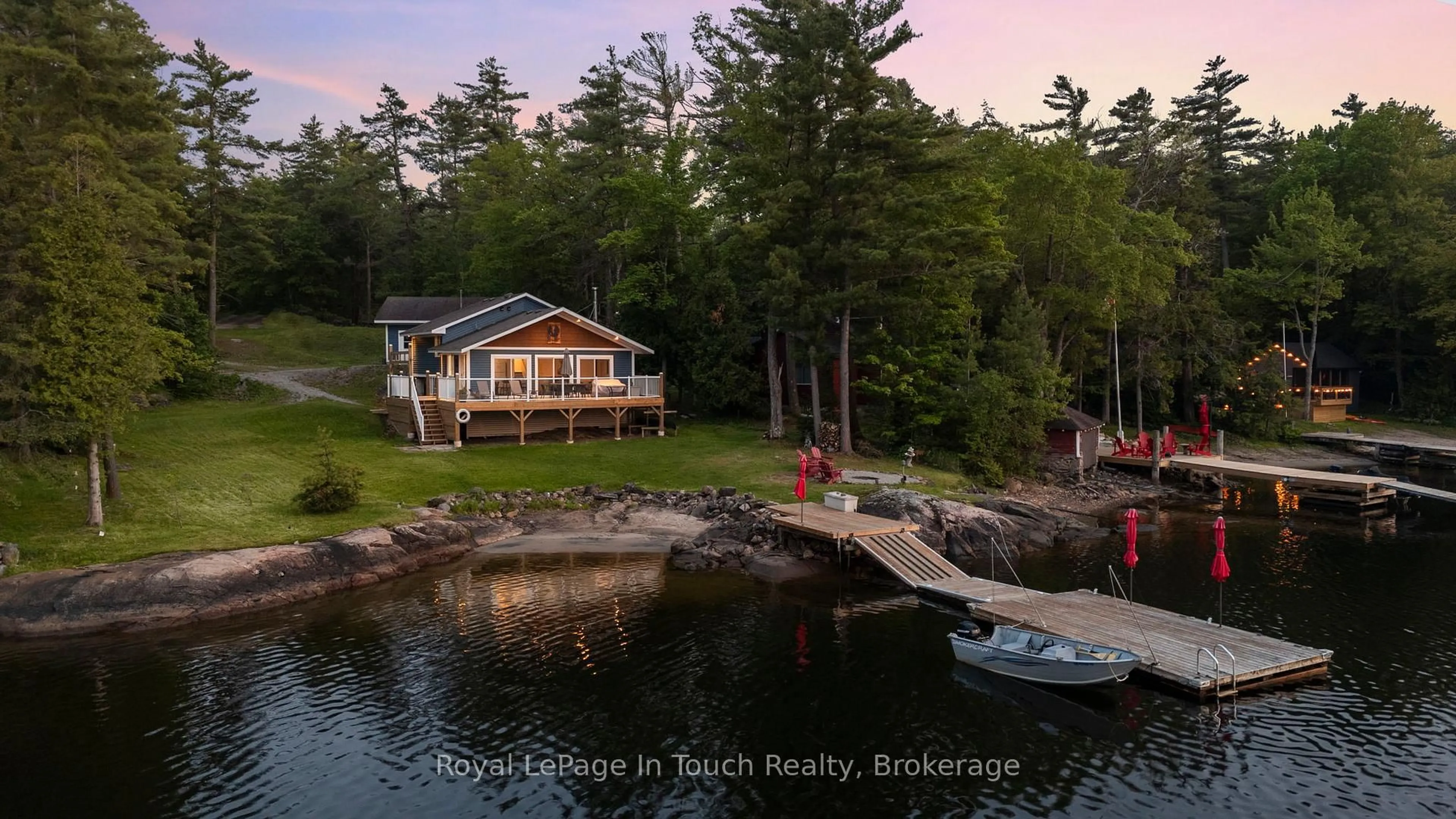 A pic from outside/outdoor area/front of a property/back of a property/a pic from drone, water/lake/river/ocean view for 198 Lavalley Way, Georgian Bay Ontario P0E 1E0