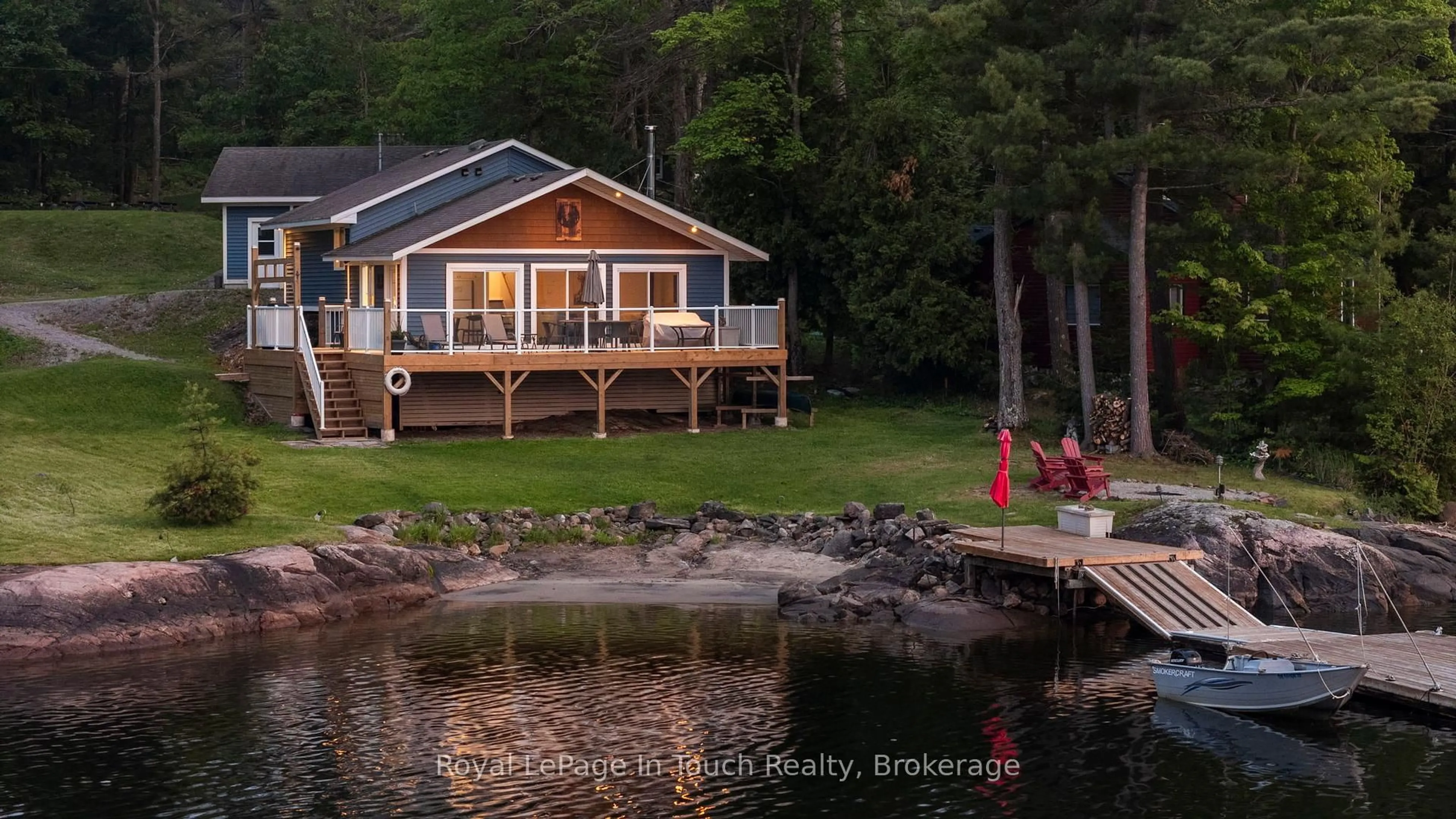 A pic from outside/outdoor area/front of a property/back of a property/a pic from drone, water/lake/river/ocean view for 198 Lavalley Way, Georgian Bay Ontario P0E 1E0
