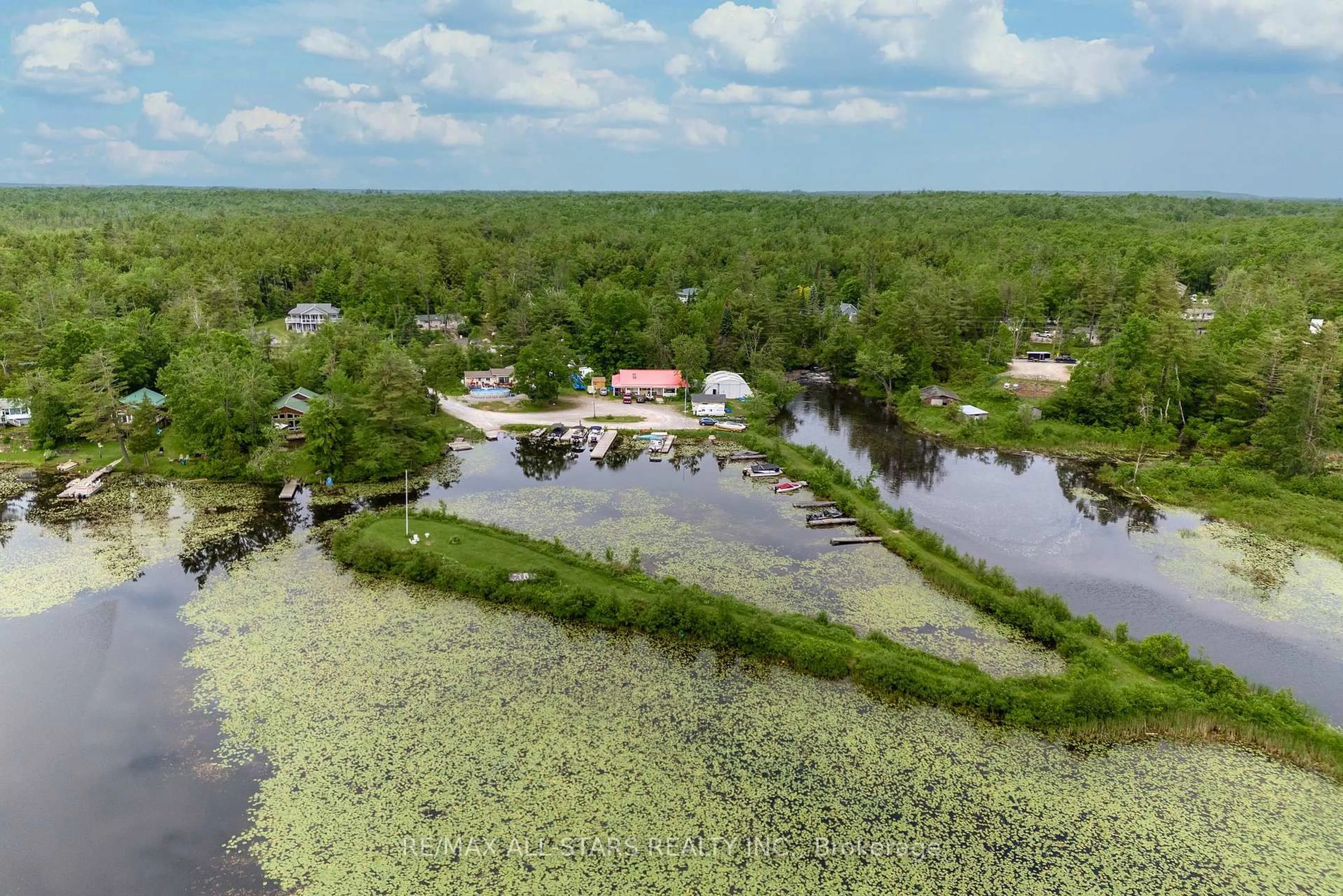 A pic from outside/outdoor area/front of a property/back of a property/a pic from drone, water/lake/river/ocean view for 93 Northern Ave, Trent Lakes Ontario K0M 1A0