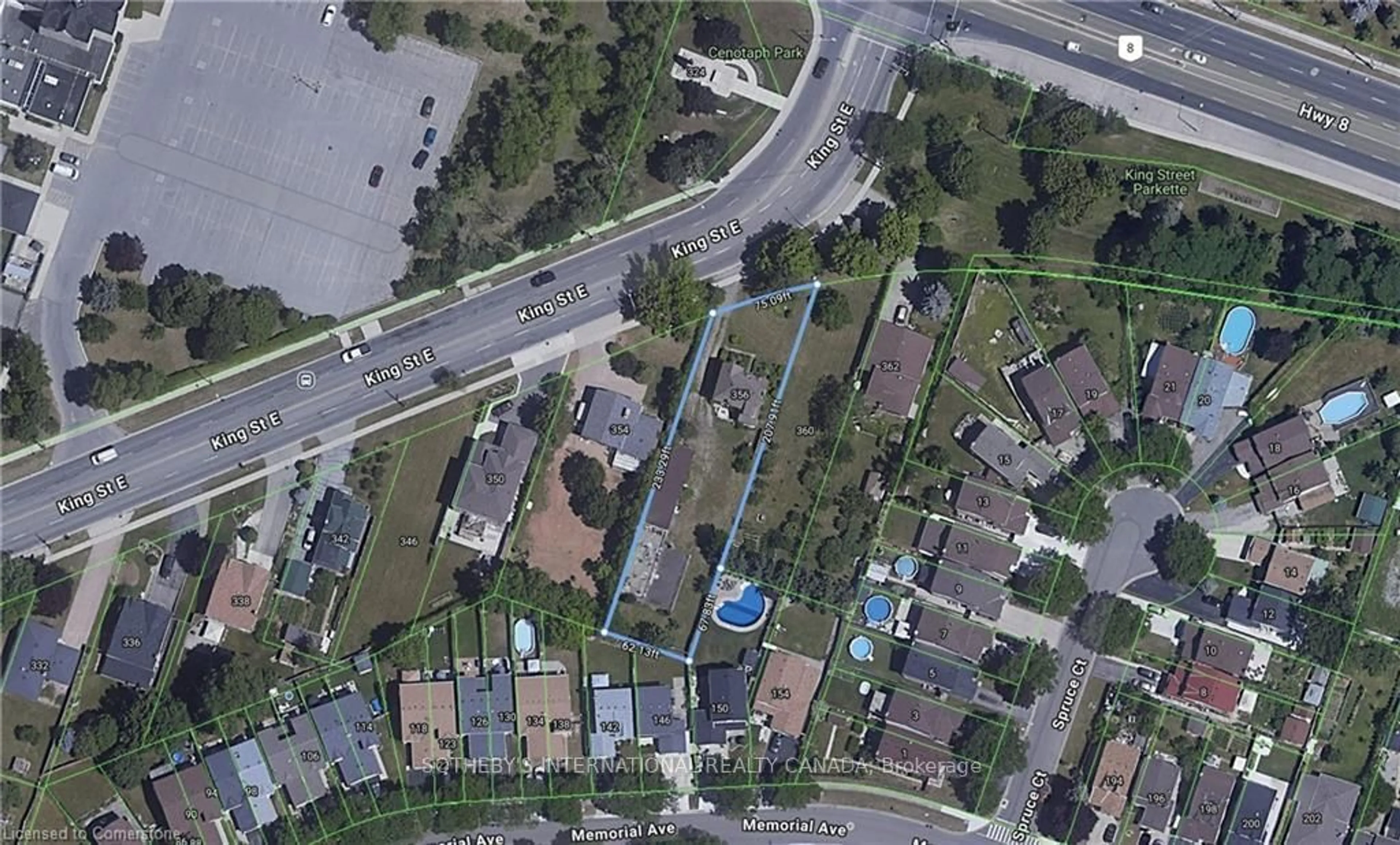 A pic from outside/outdoor area/front of a property/back of a property/a pic from drone, street for 356 King St, Hamilton Ontario L8G 1M4
