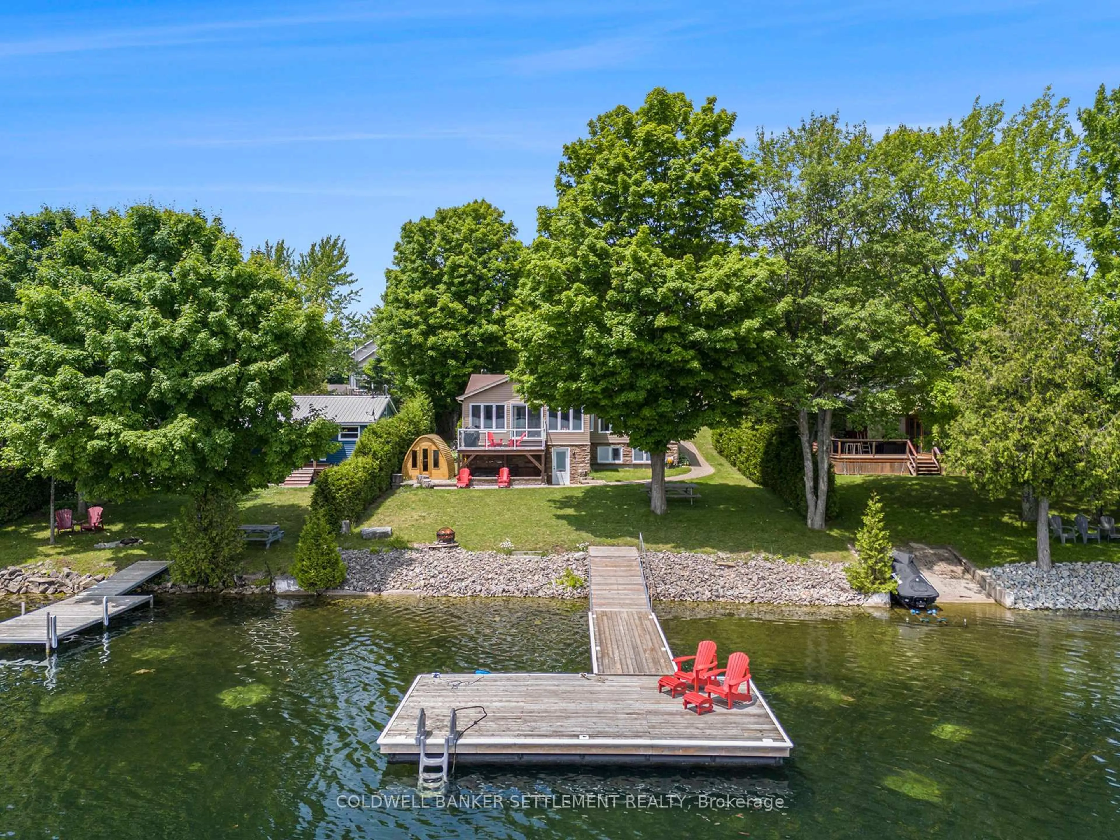 A pic from outside/outdoor area/front of a property/back of a property/a pic from drone, water/lake/river/ocean view for 25 B4 Rd, Rideau Lakes Ontario K0G 1L0