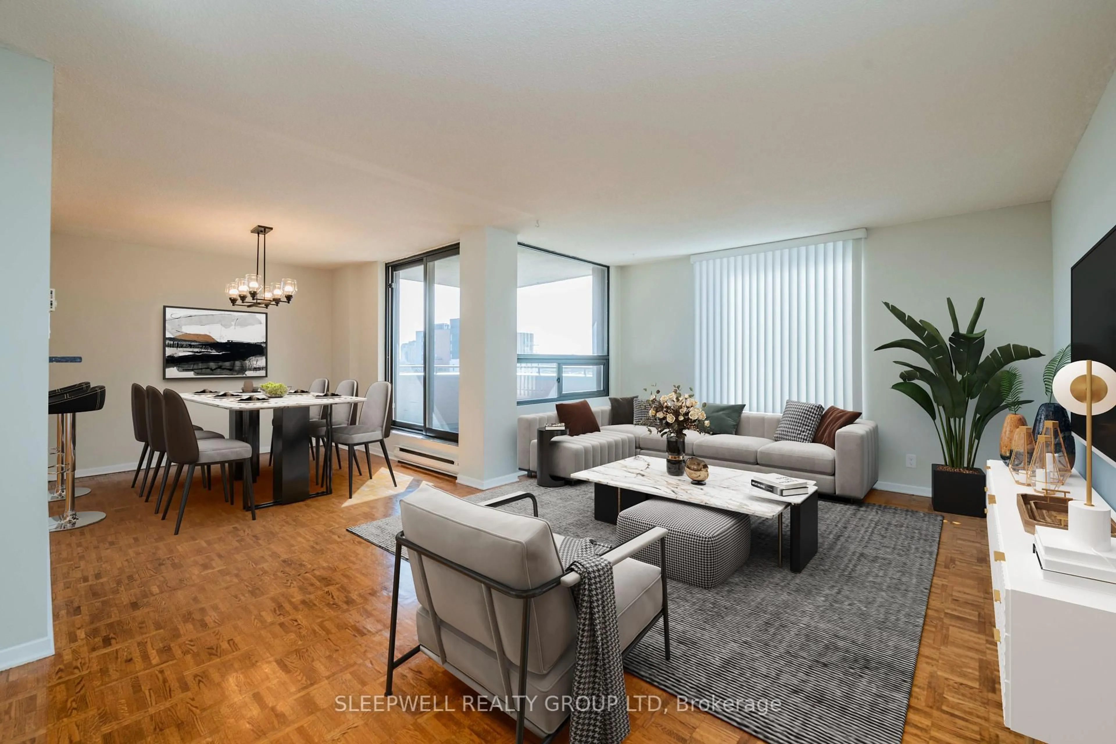 Living room with furniture, wood/laminate floor for 40 Arthur St #704, Ottawa Ontario K1R 7T5