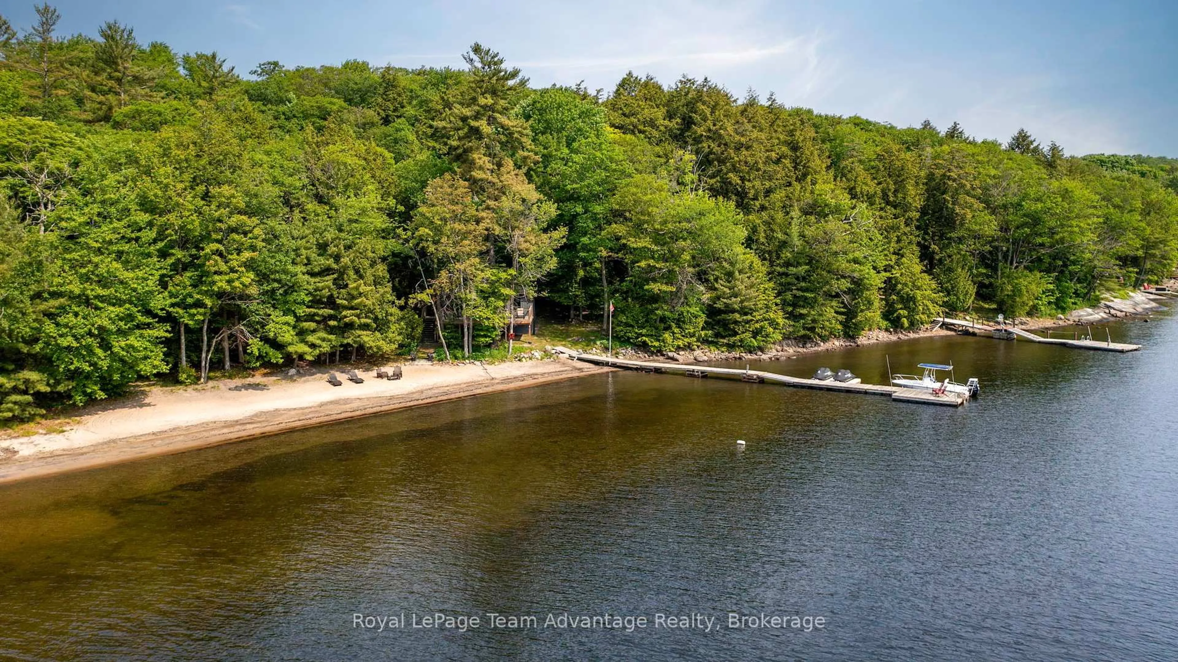 A pic from outside/outdoor area/front of a property/back of a property/a pic from drone, water/lake/river/ocean view for 24 B717 Isabella Island, The Archipelago Ontario P2A 2X1